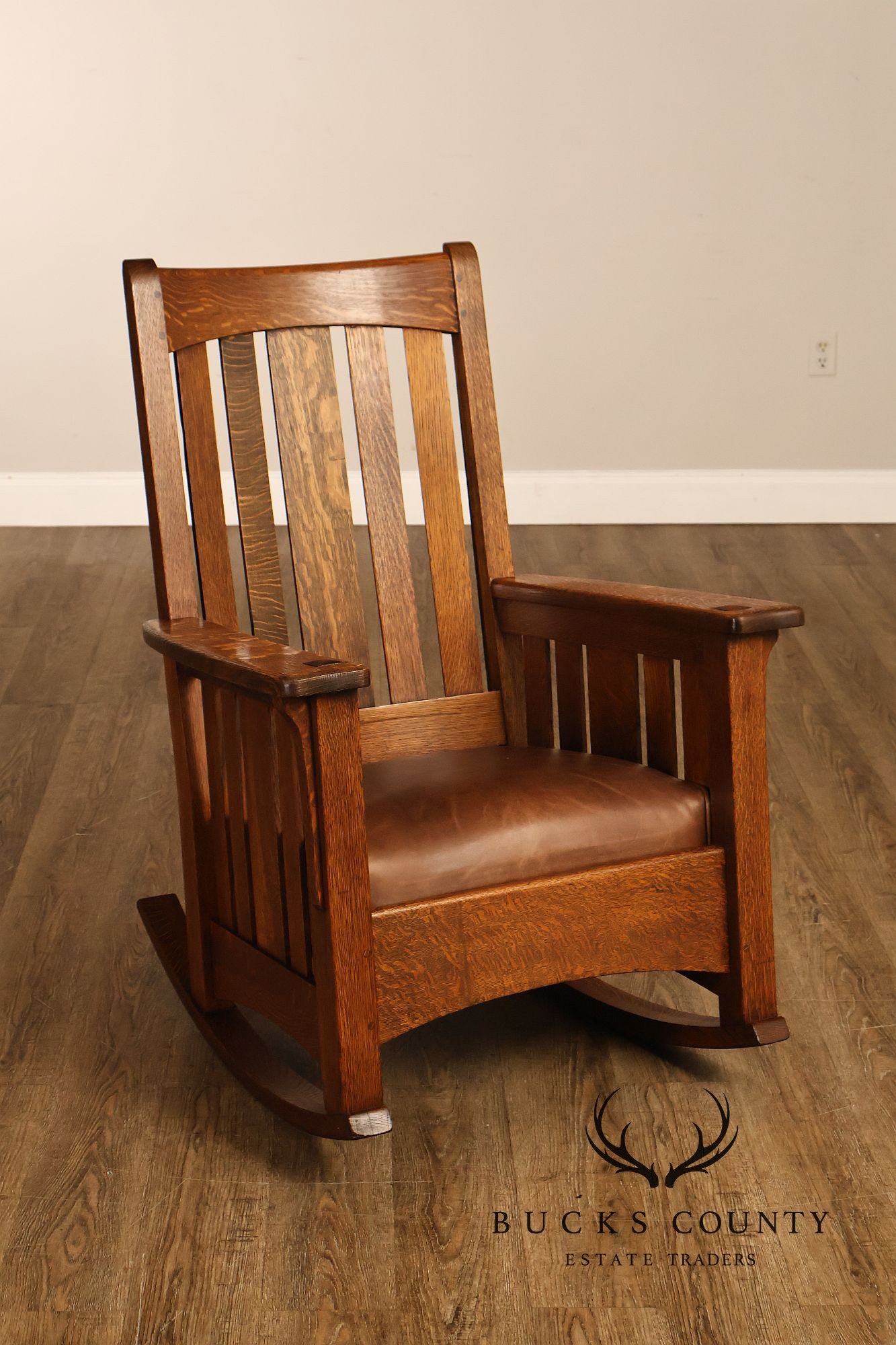 Antique Limbert Arts And Crafts Mission Oak High Back Rocking Chair