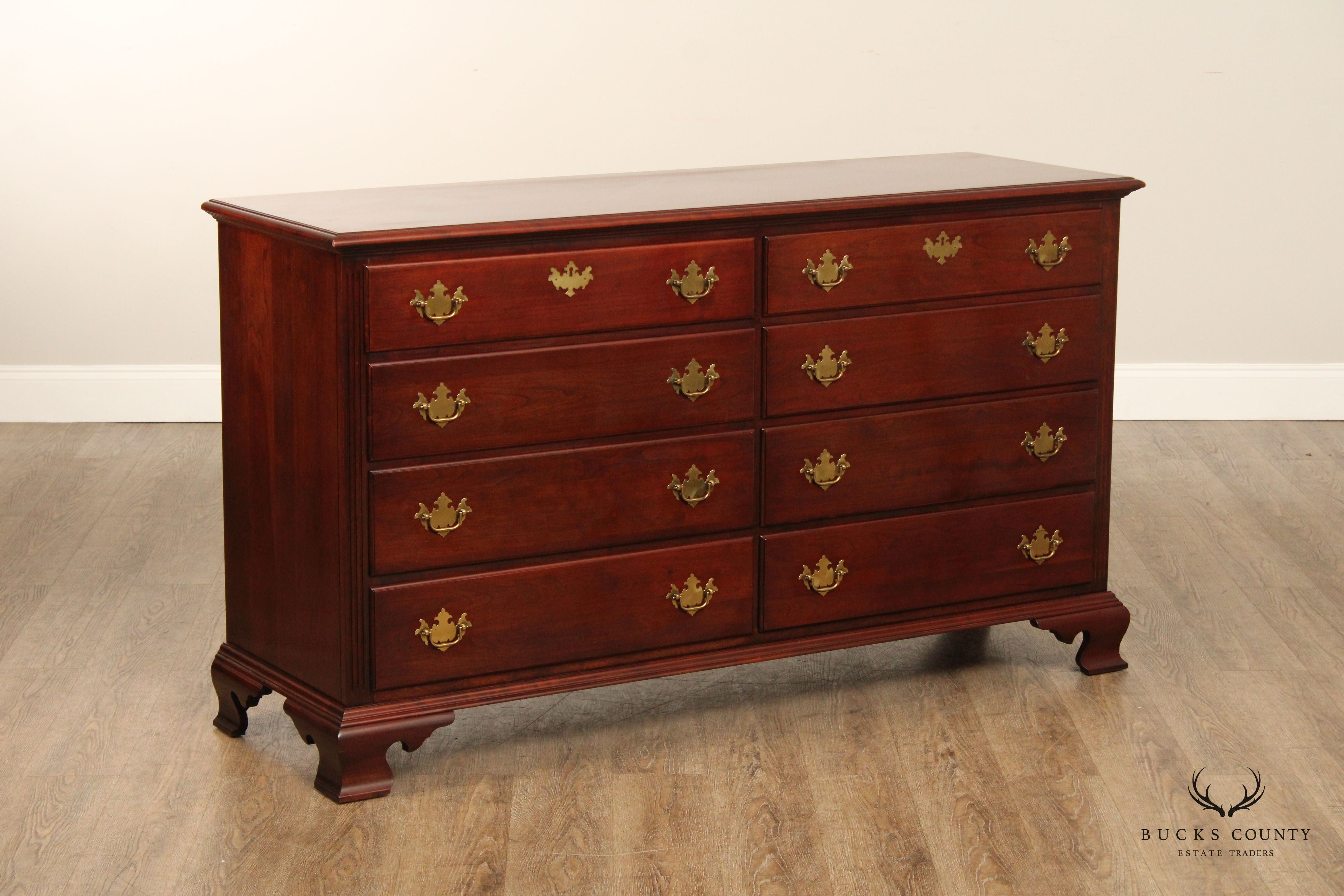 NATHAN HALE SOLID CHERRY CHIPPENDALE STYLE 8 DRAWER DRESSER