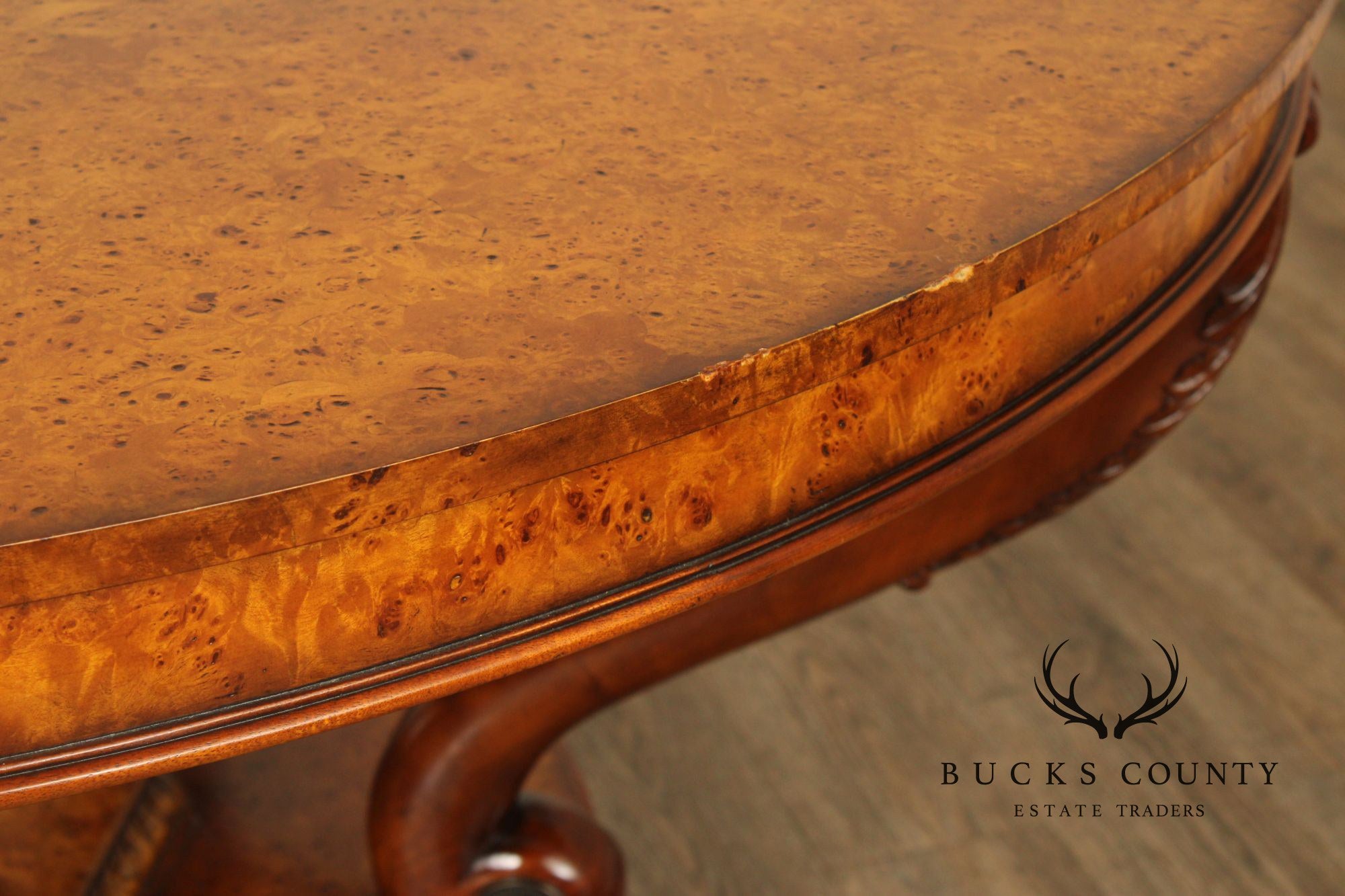 Theodore Alexander Empire Style Burl Wood Large Round Center Table