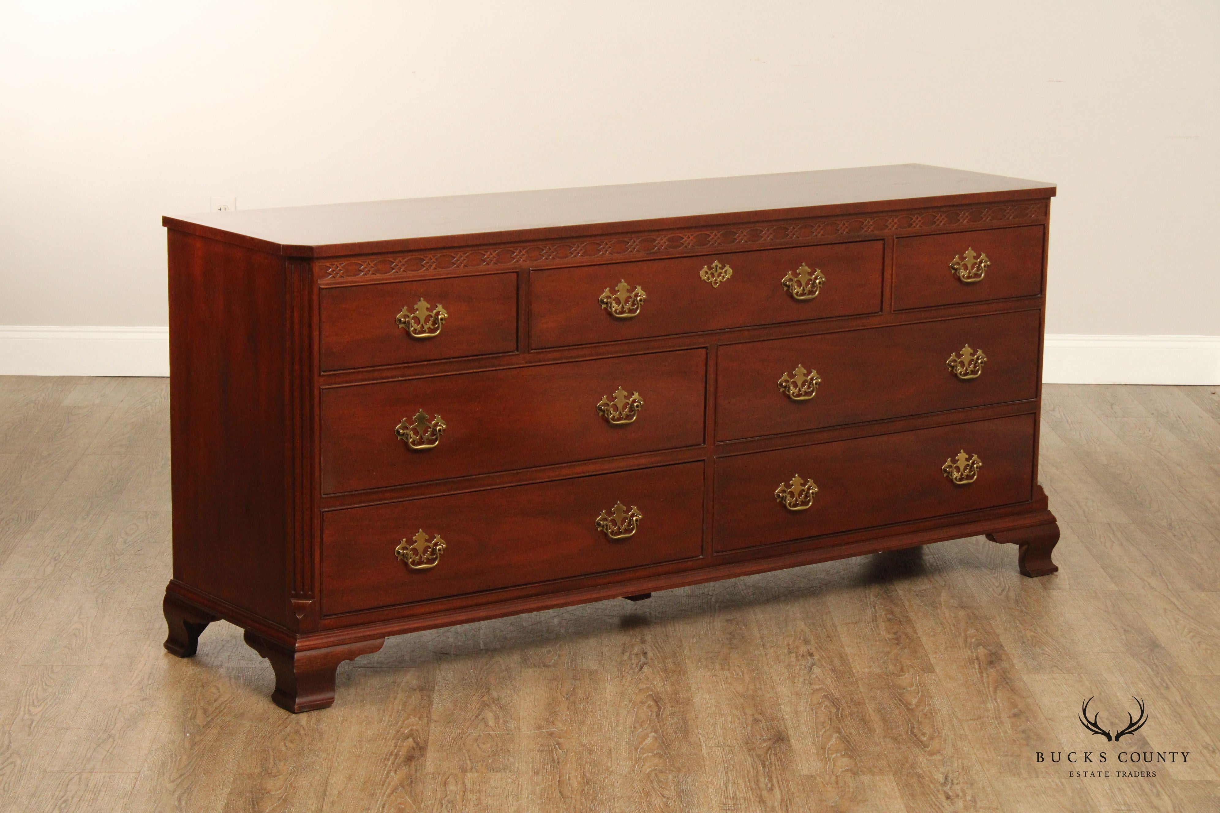 Baker Furniture Chippendale Style Banded Mahogany Double Chest