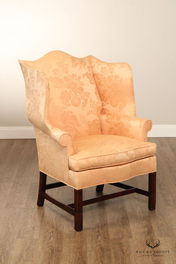 HICKORY CHAIR CO. CHIPPENDALE STYLE MAHOGANY WINGBACK CHAIR