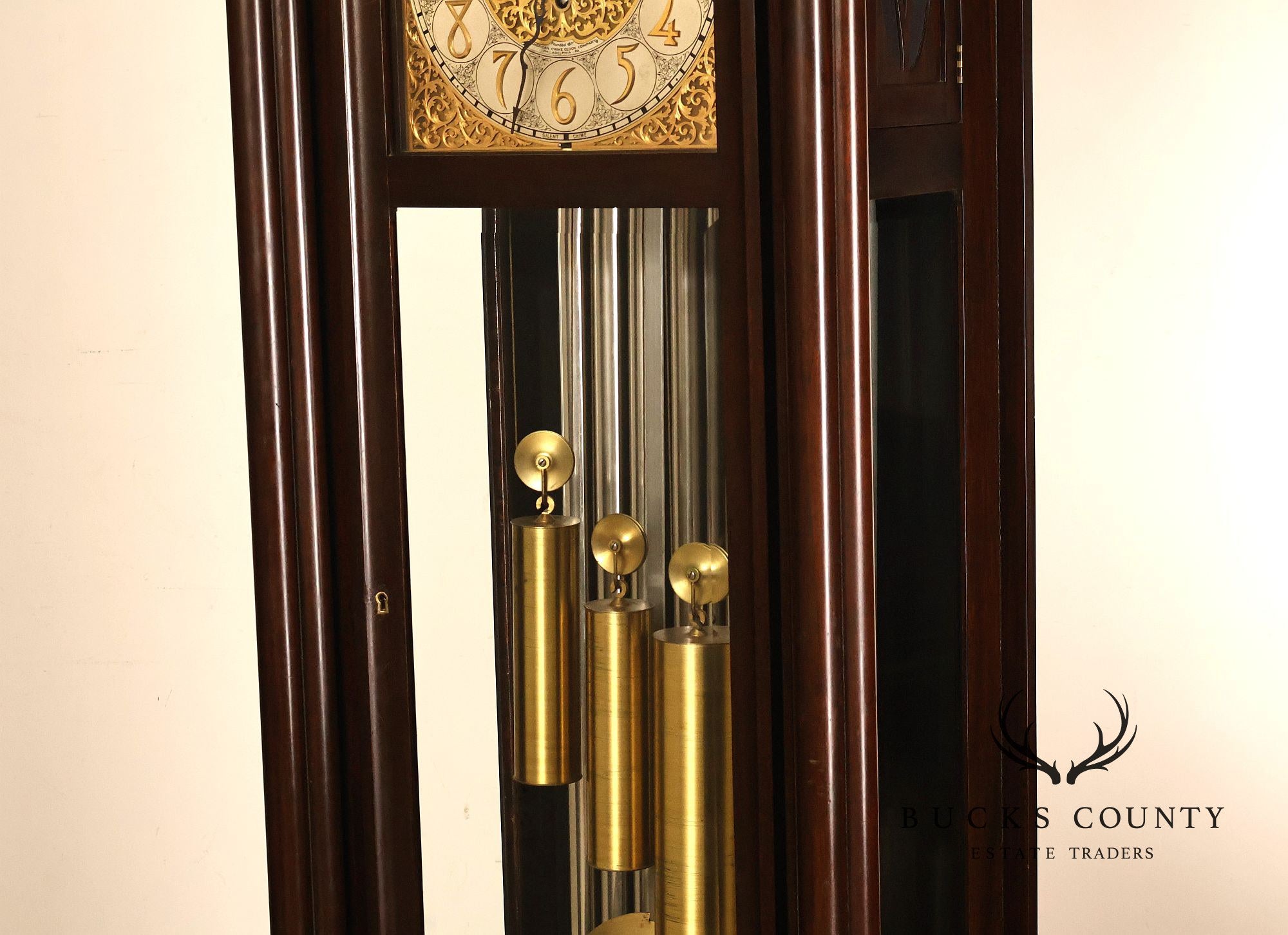 American Chime Clock Co Nine Tube Grandfather Clock with Moon Dial and Westminster Chime Movement