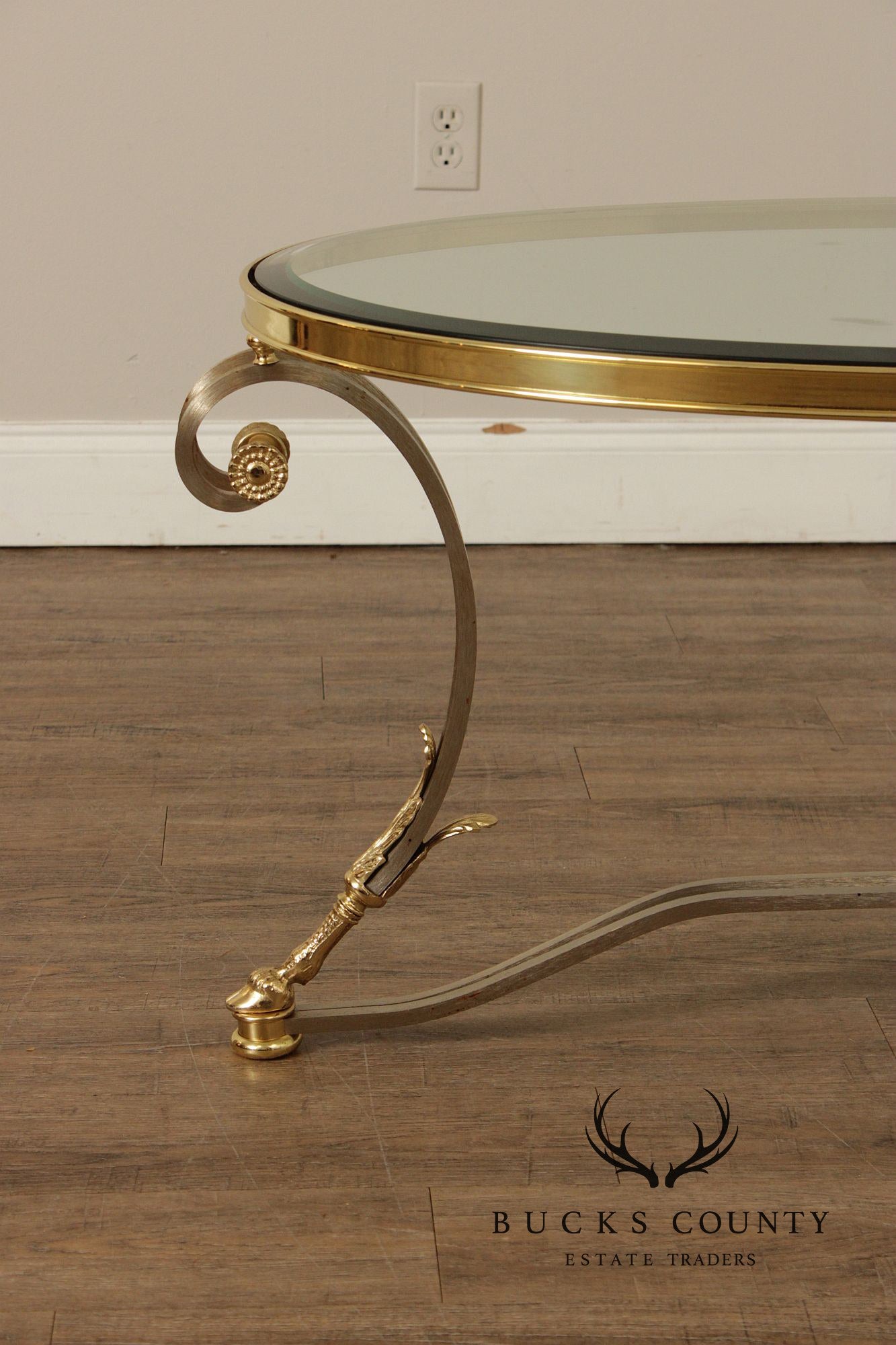 Neoclassical Style Oval Glass Top Coffee Table