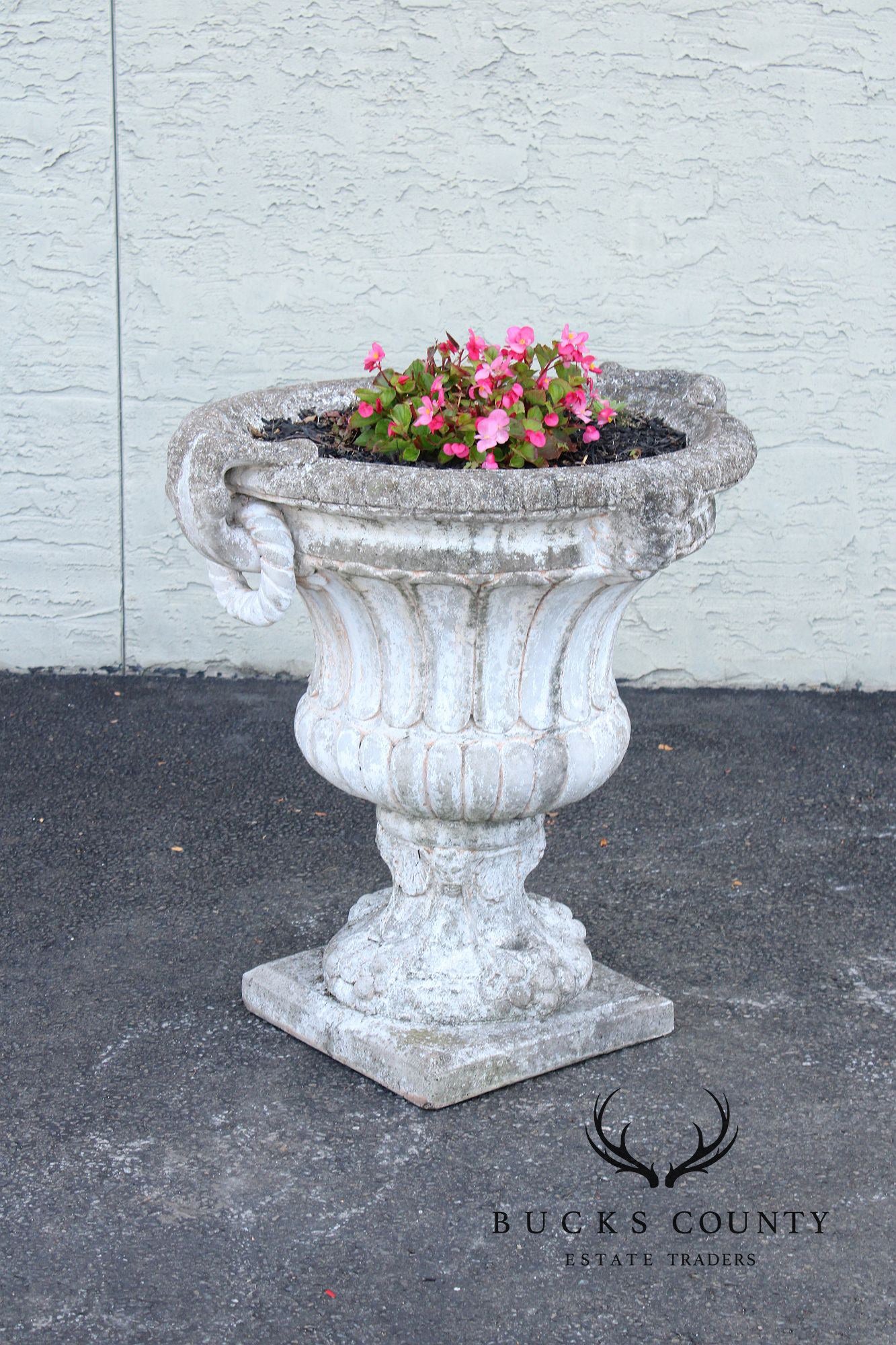 Classical Style Pair of Cast Stone Garden Urns