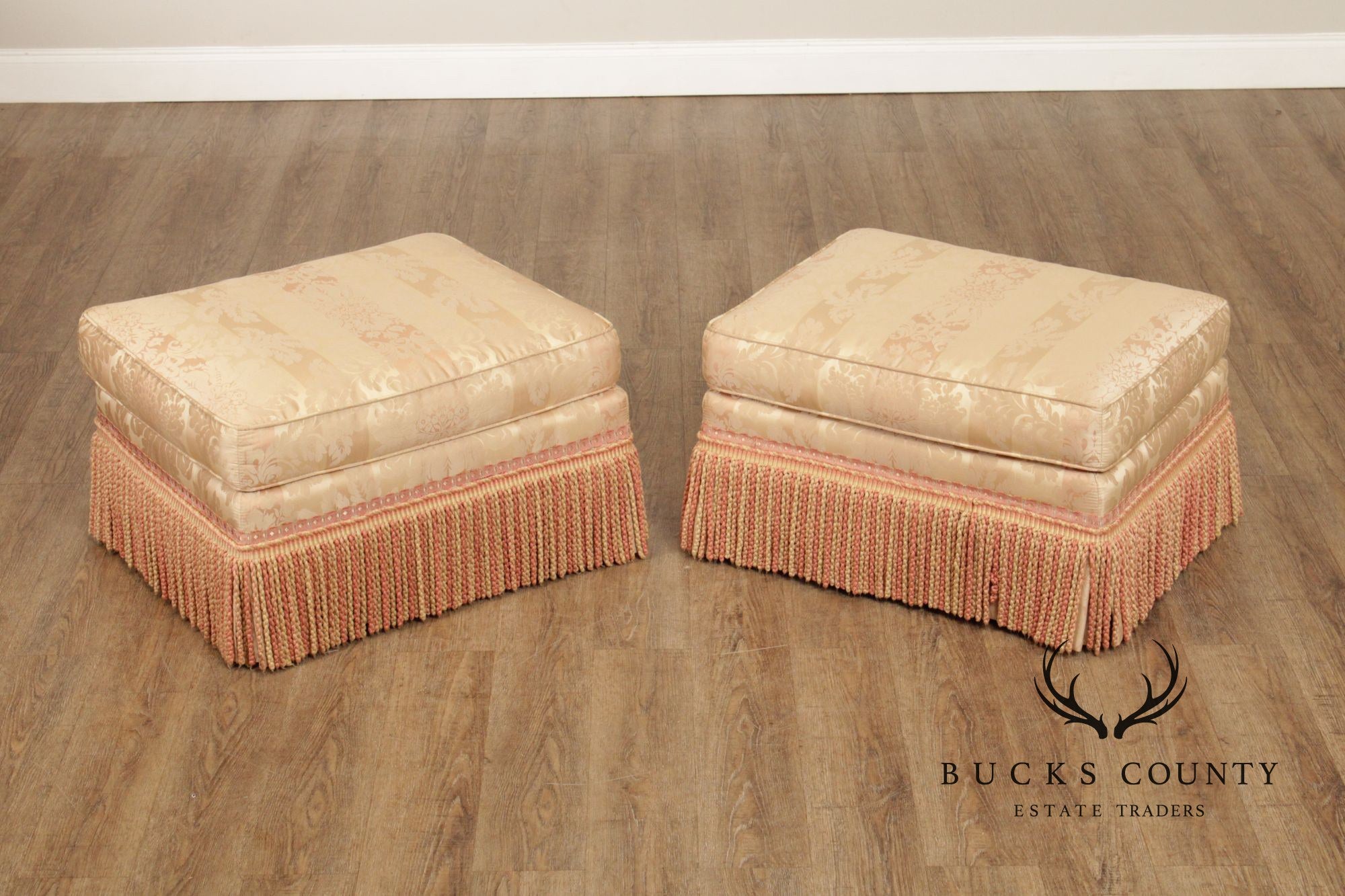 Century Furniture Pair of Fringed Ottomans