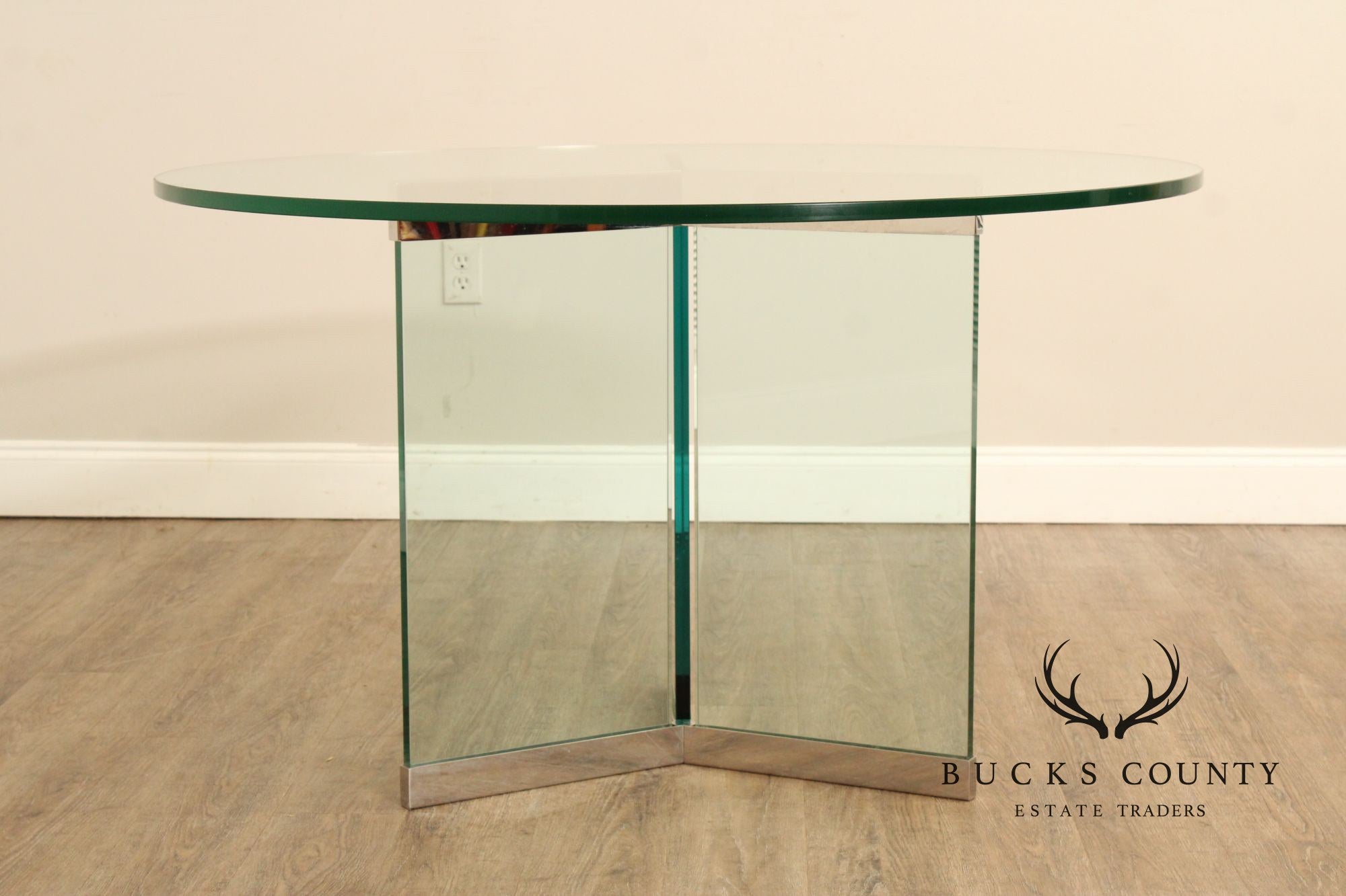 Leon Rosen for Pace Chrome and Round Glass Dining Table