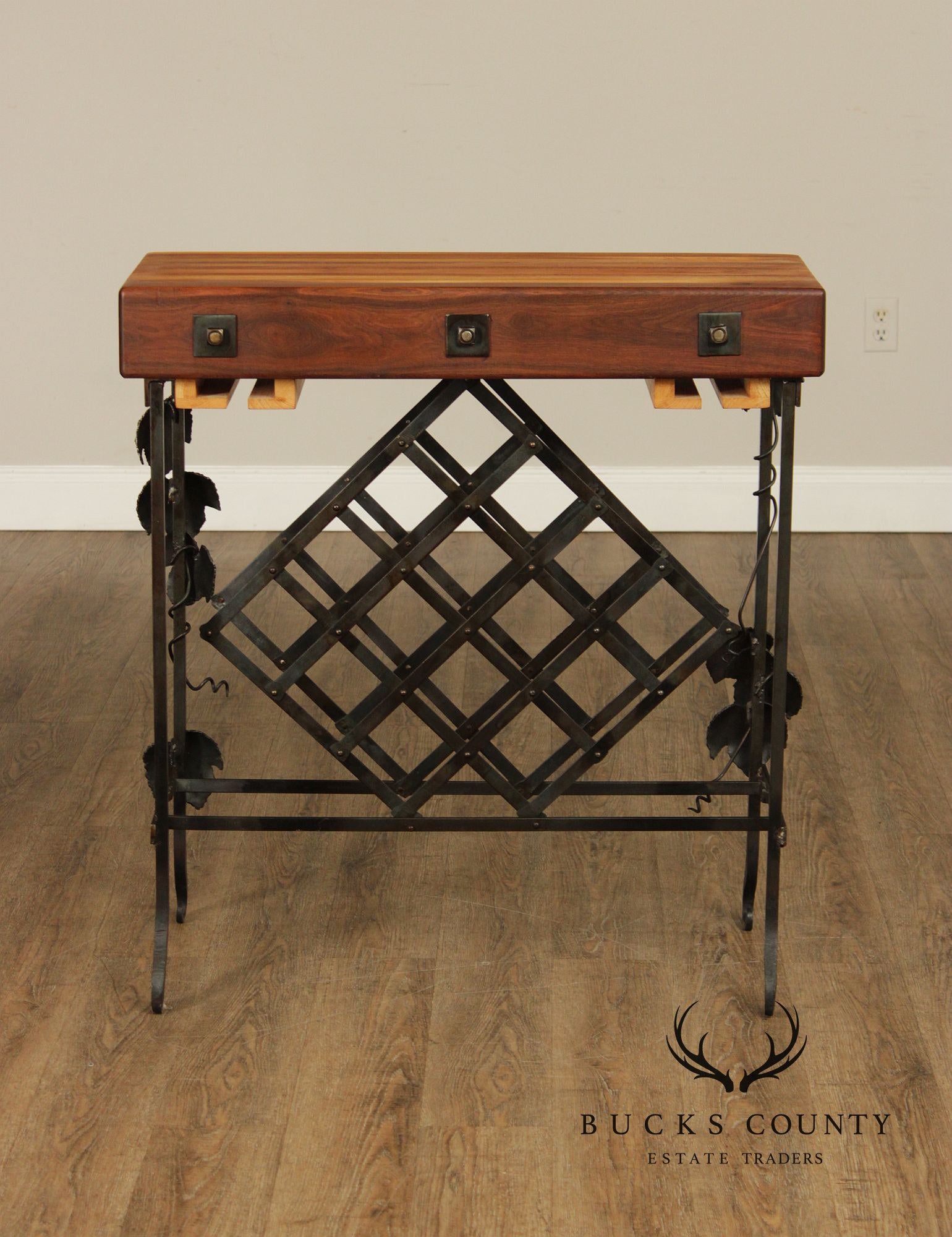 F.B. Farm Shenandoah Valley Butcher Block Iron Base Console Table & Wine Rack