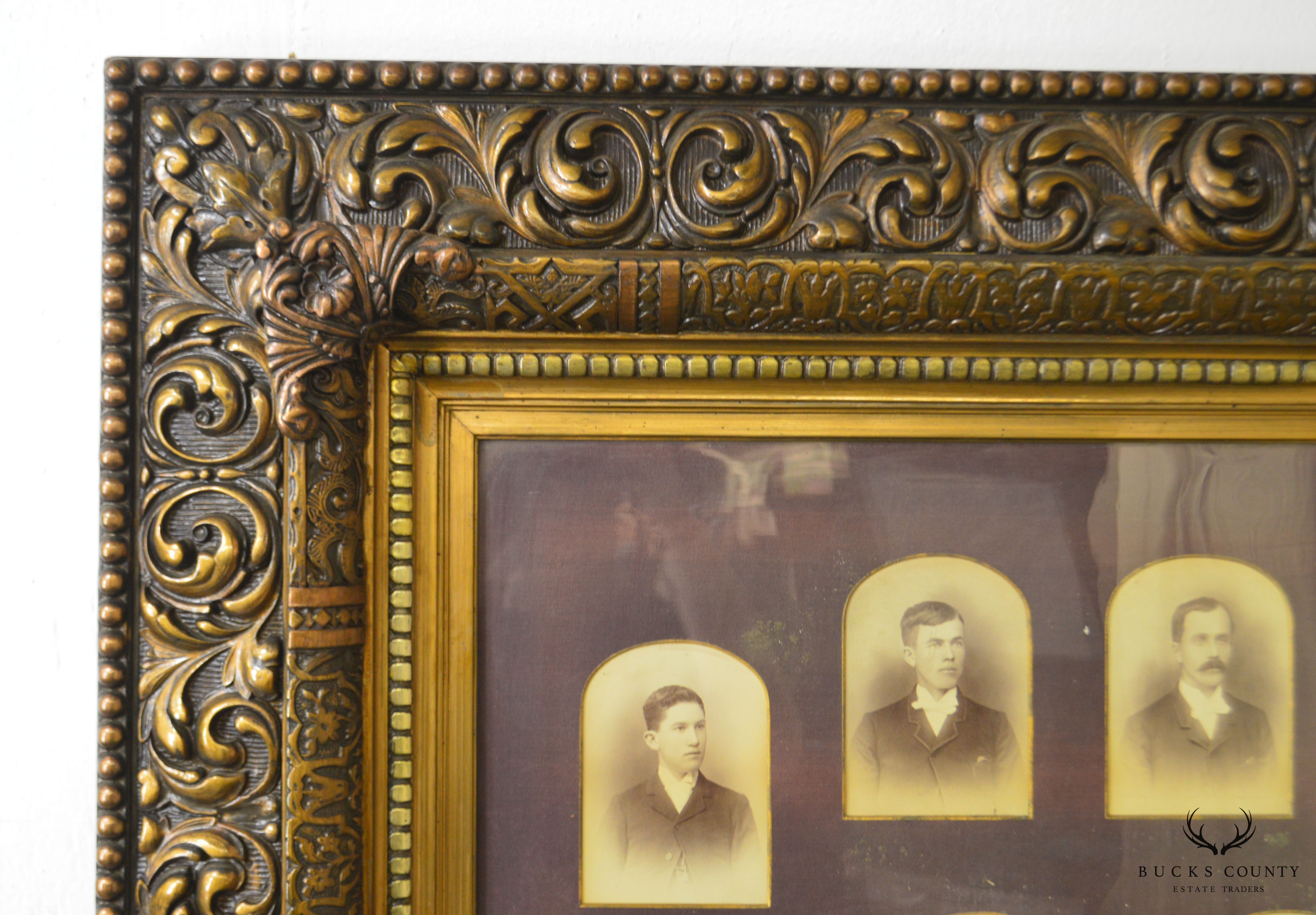 Antique Aesthetic Carved Pair Large Gold Frames with Historical Lodge Photos