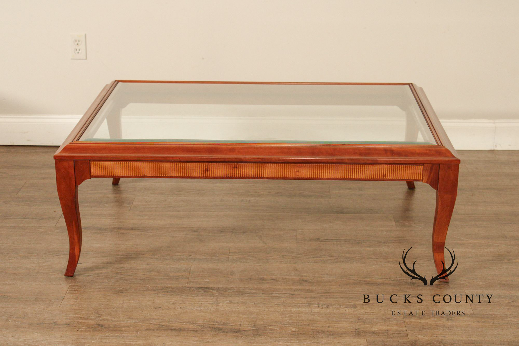 Lane Furniture Glass Top Cherry Coffee Table