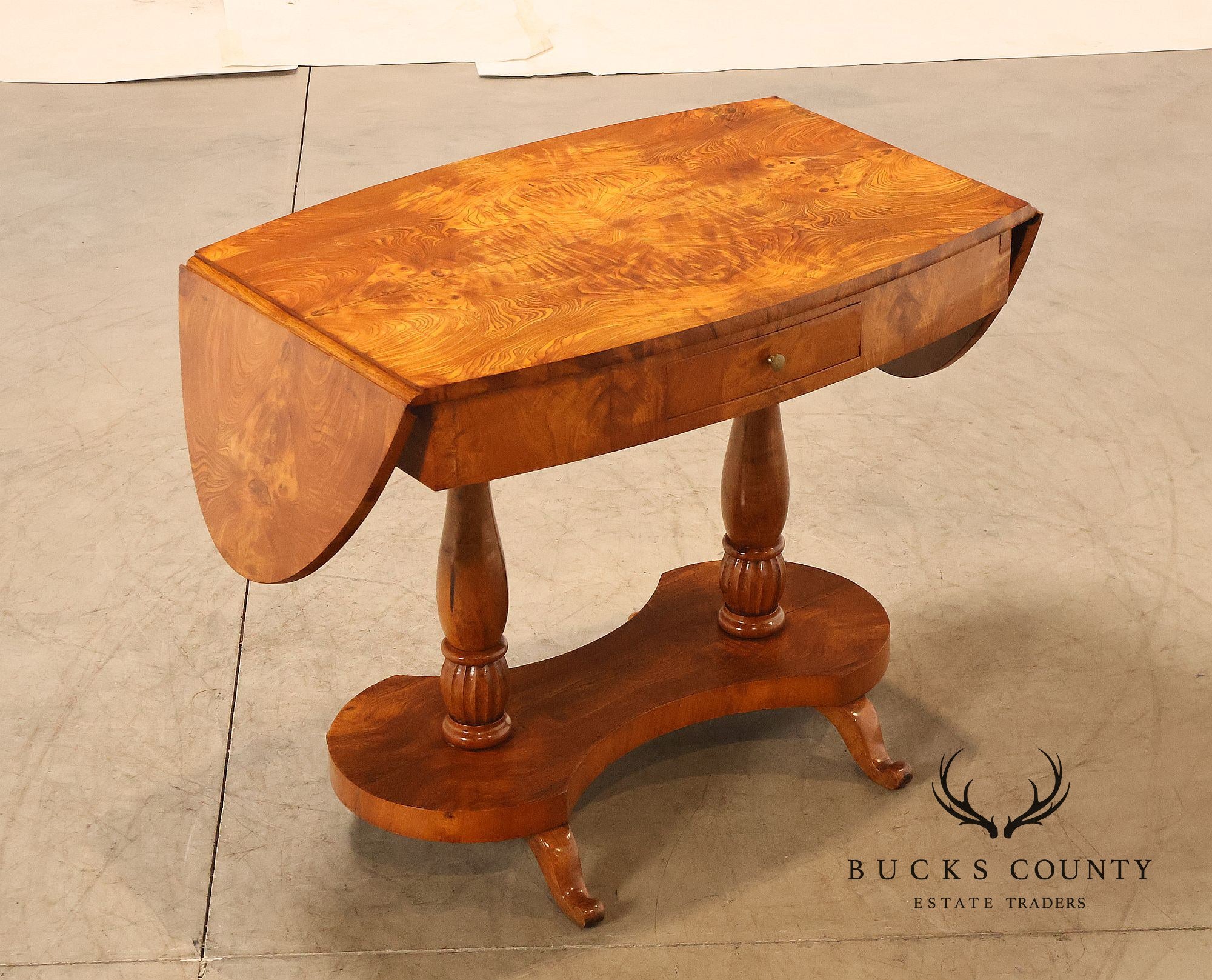 Antique Burlwood Biedermeier Drop Leaf Table