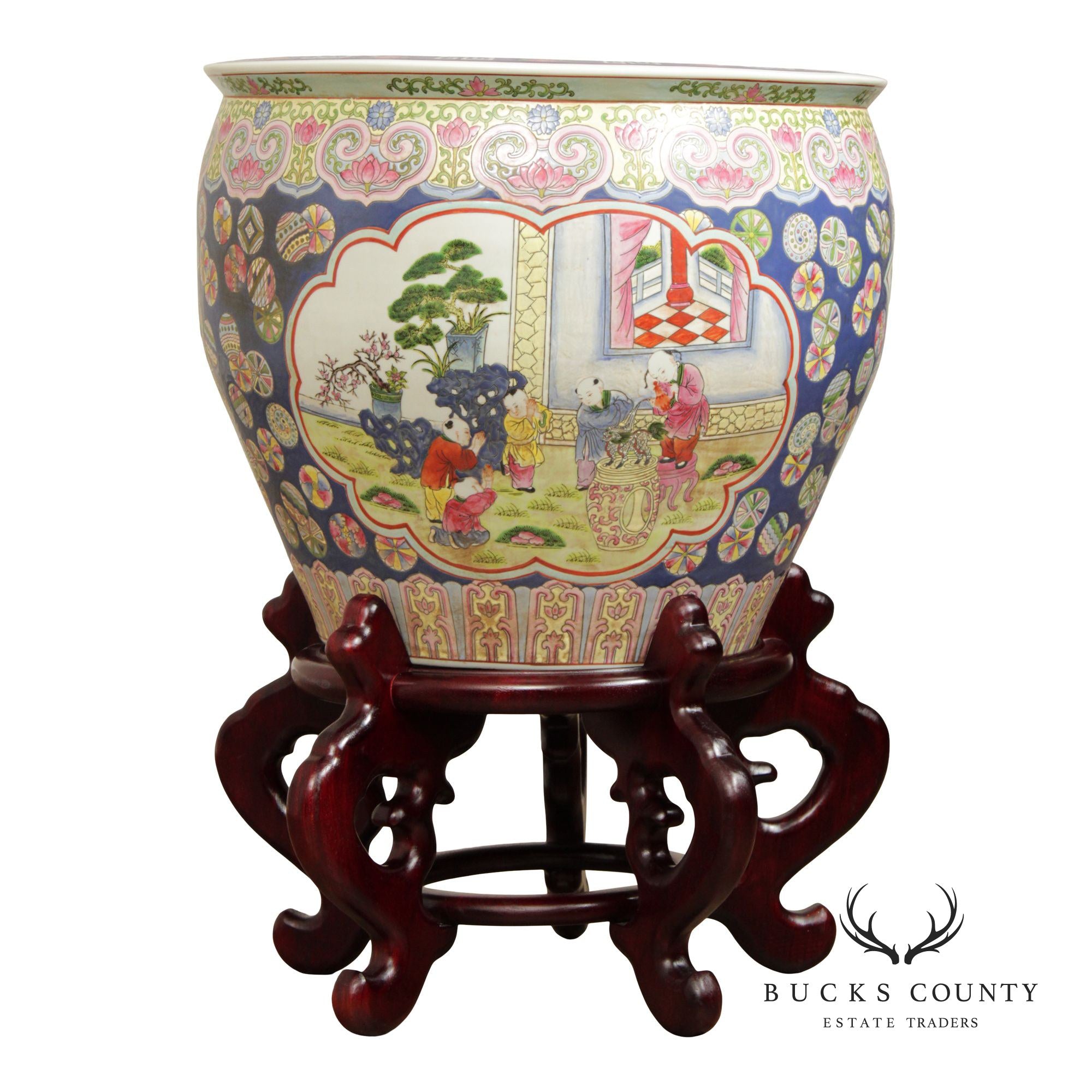 Chinese Enameled Porcelain Fishbowl Planter