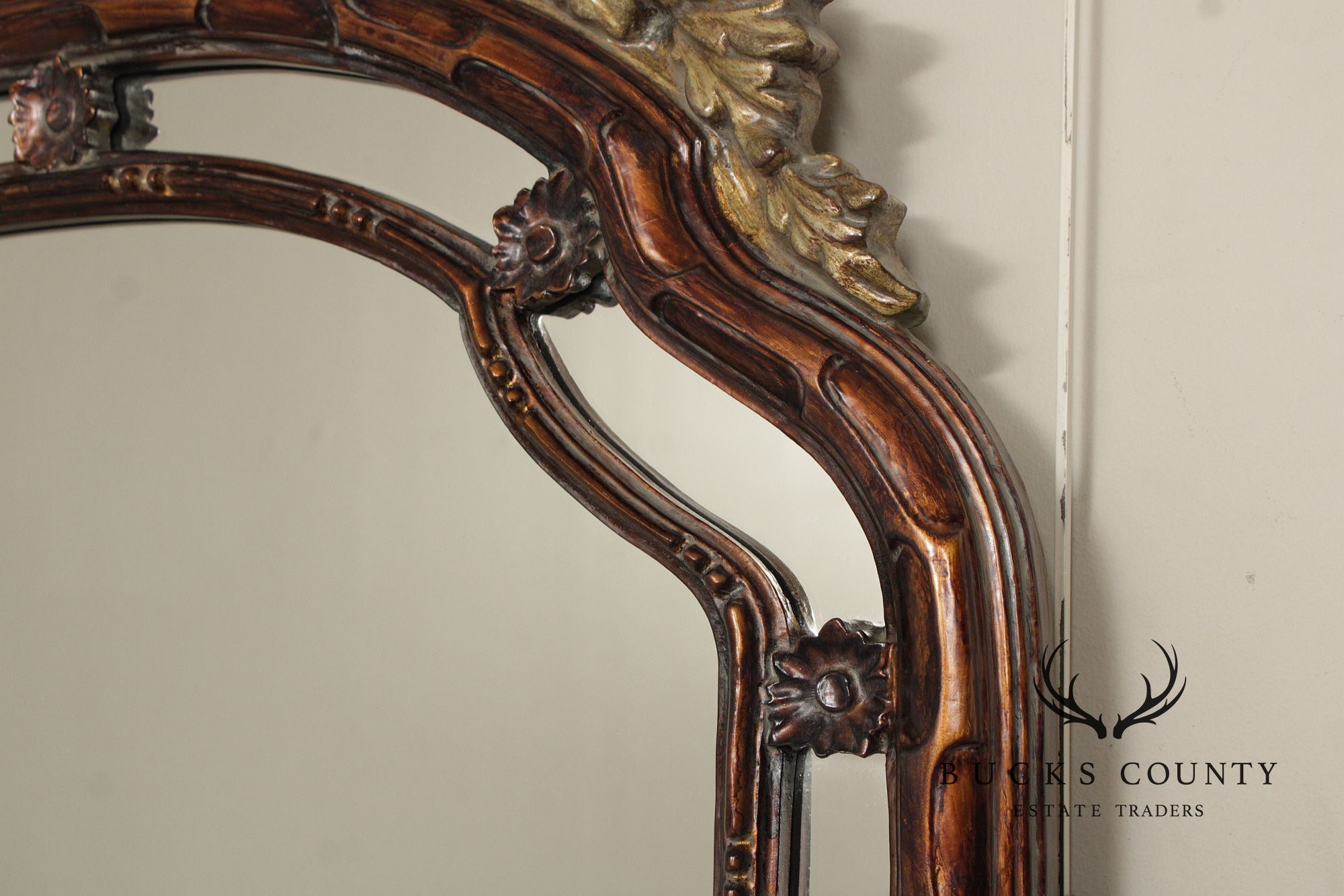 Italian Rococo Style Arched Partial Gilt Wall Mirror