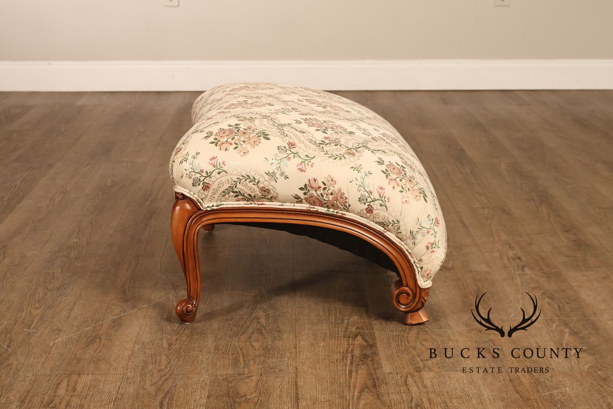 French Louis XV Style Two Piece Chaise Lounge Chair With Ottoman