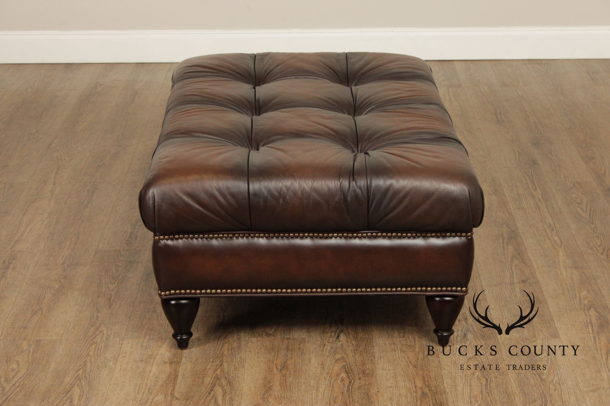 Bernhardt Chesterfield Style Tufted Brown Leather Ottoman