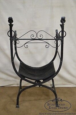 Antique Wrought Iron Savonarola X Form Arm Chair