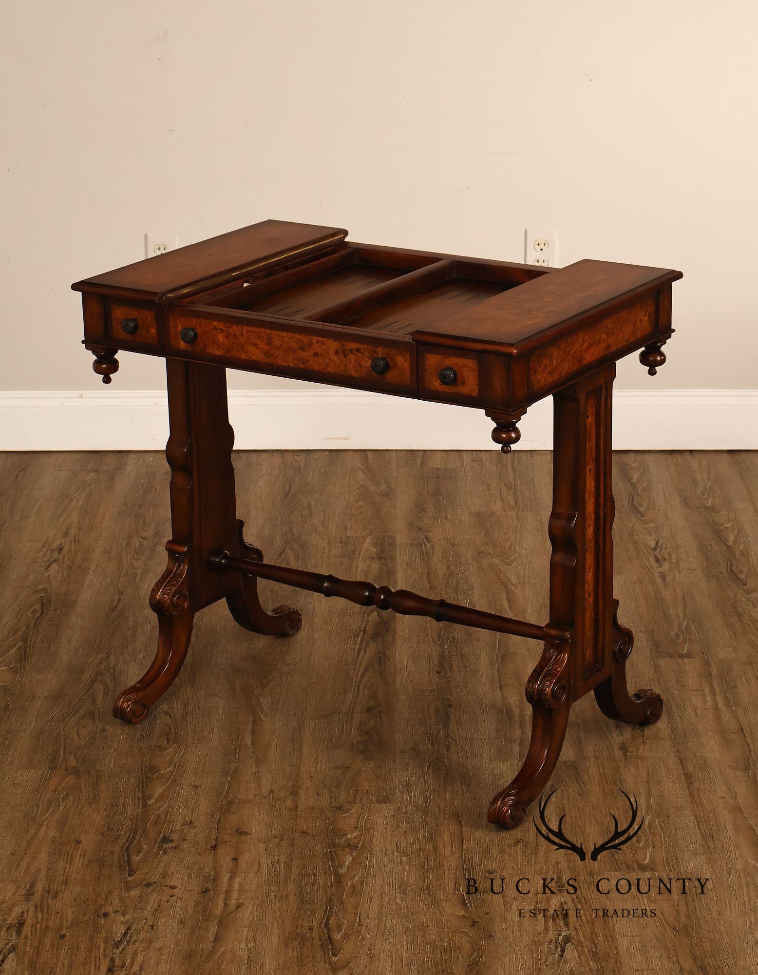 Theodore Alexander Mahogany Burl Wood Game Table