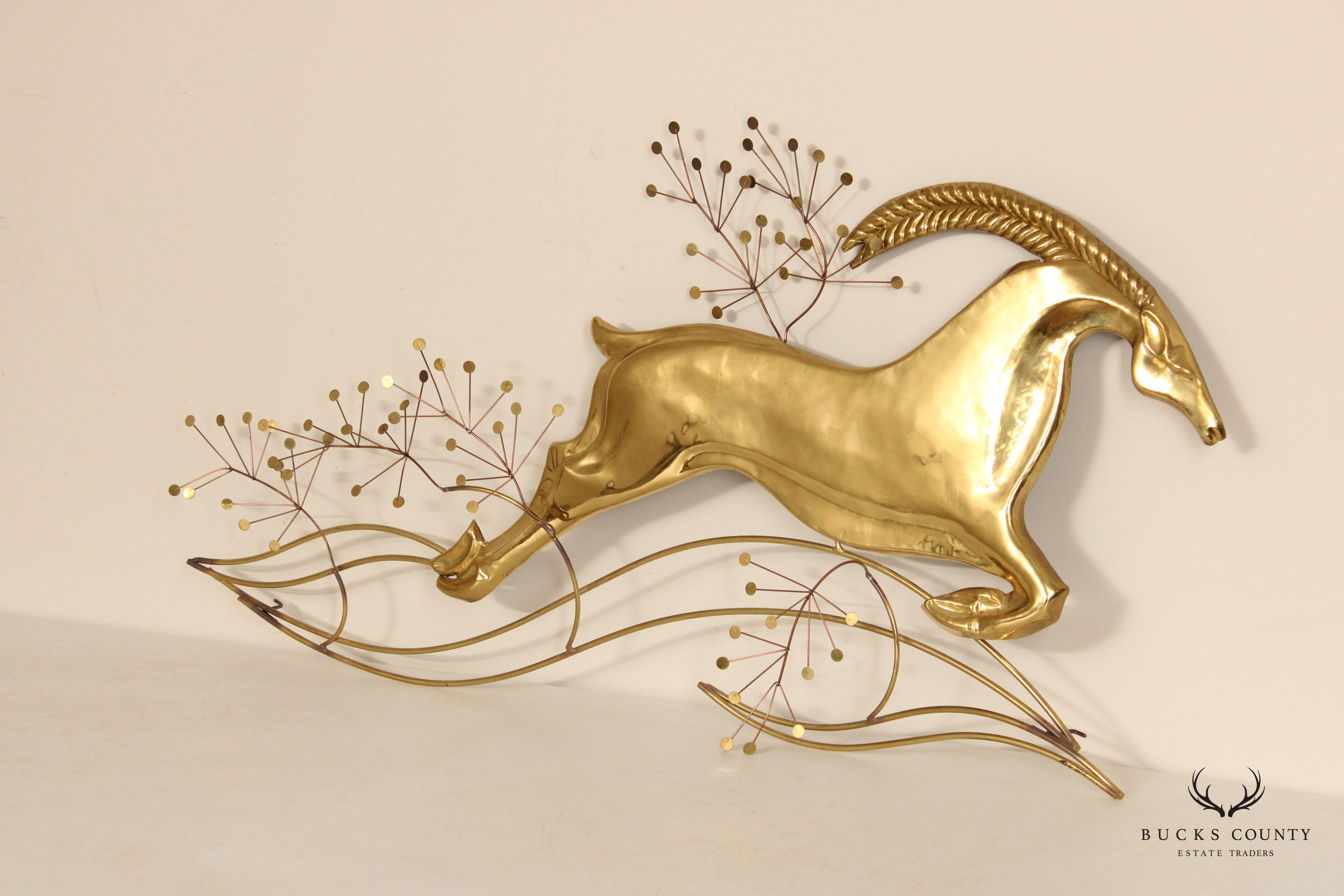 Curtis Jere Brass Gazelle Wall Sculpture