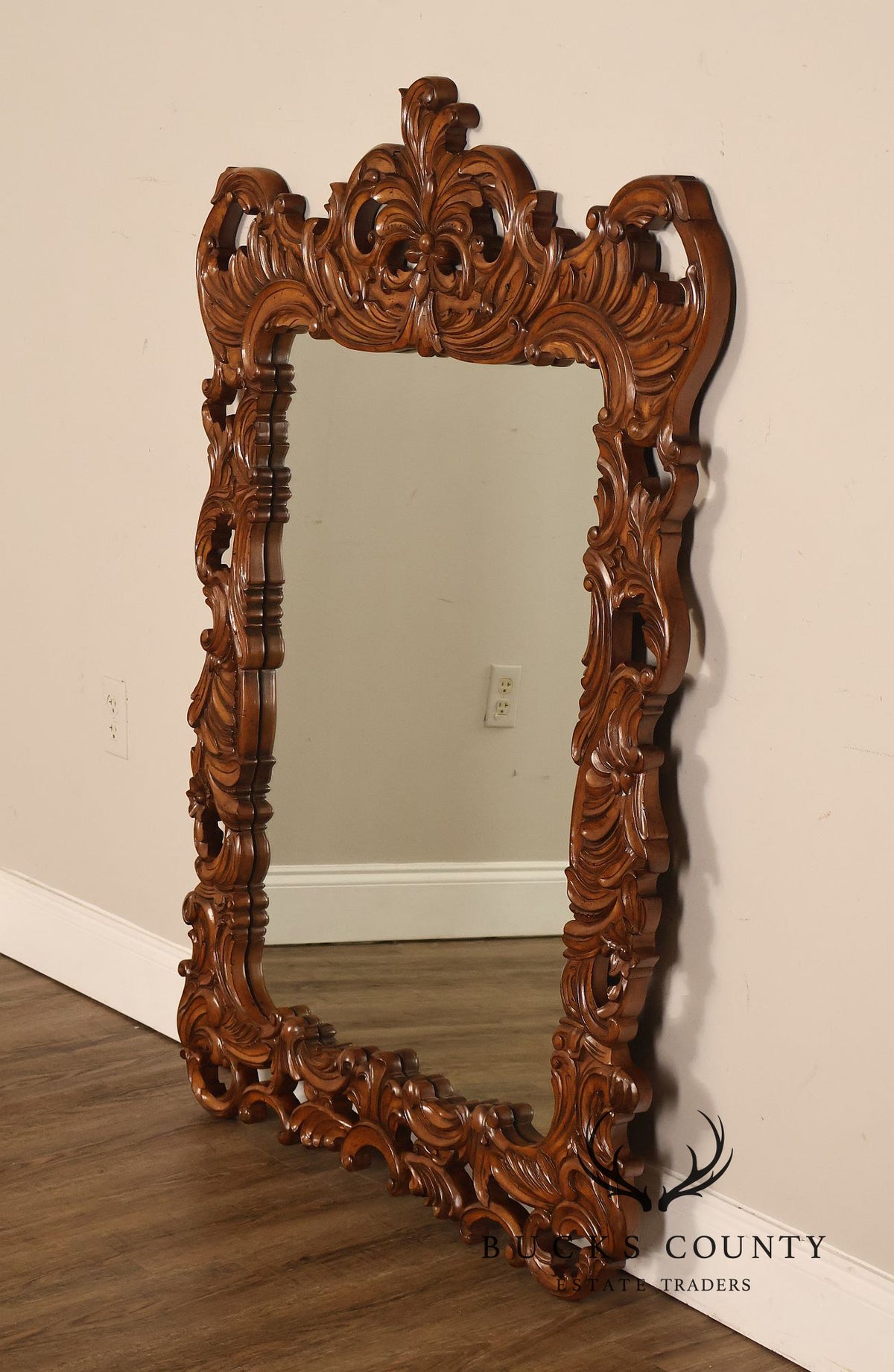 Large Hand Carved Baroque Style Wood Wall Mirror