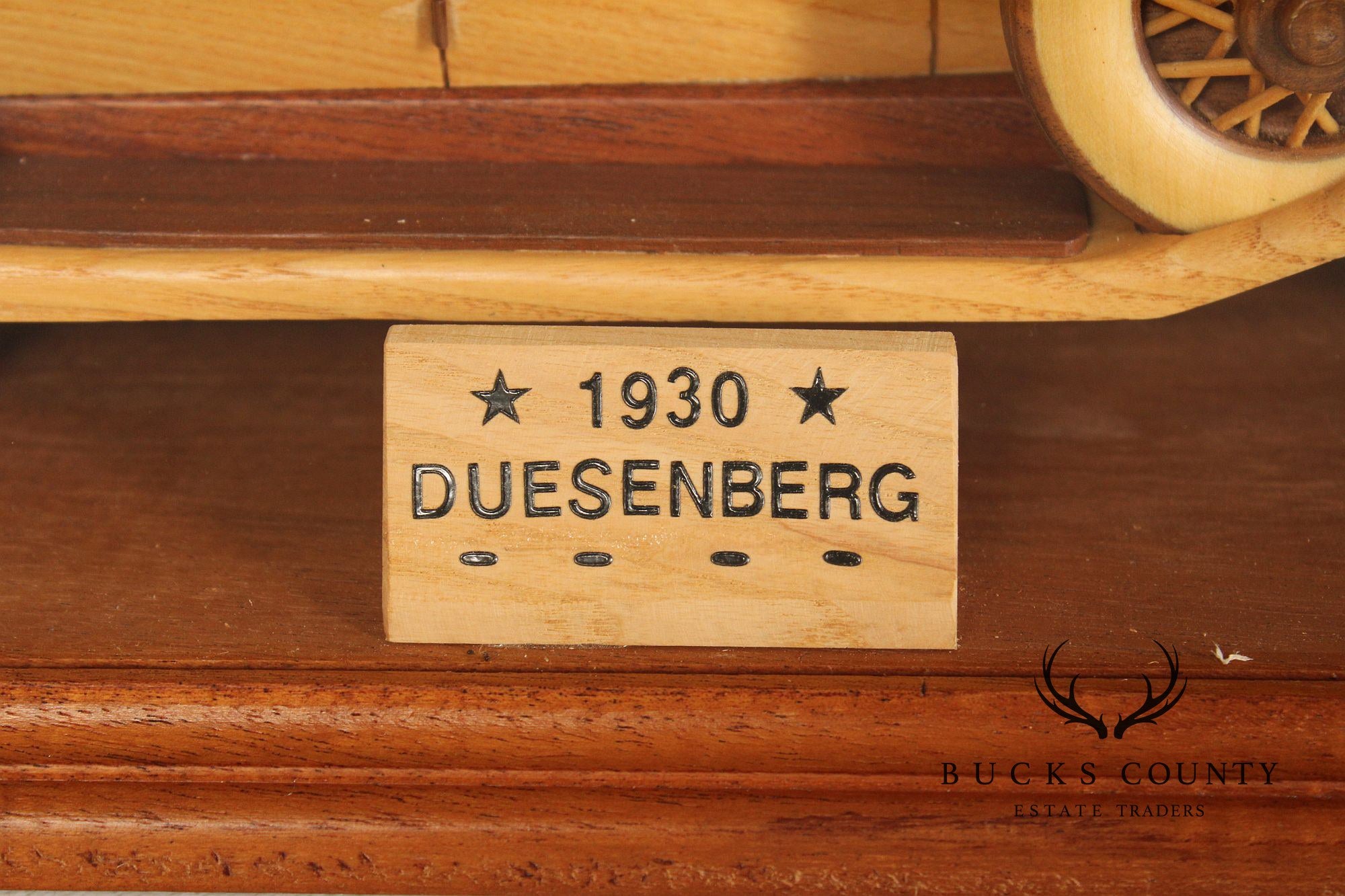 Carved Wood 1930 Duesenberg Model J in Display Case