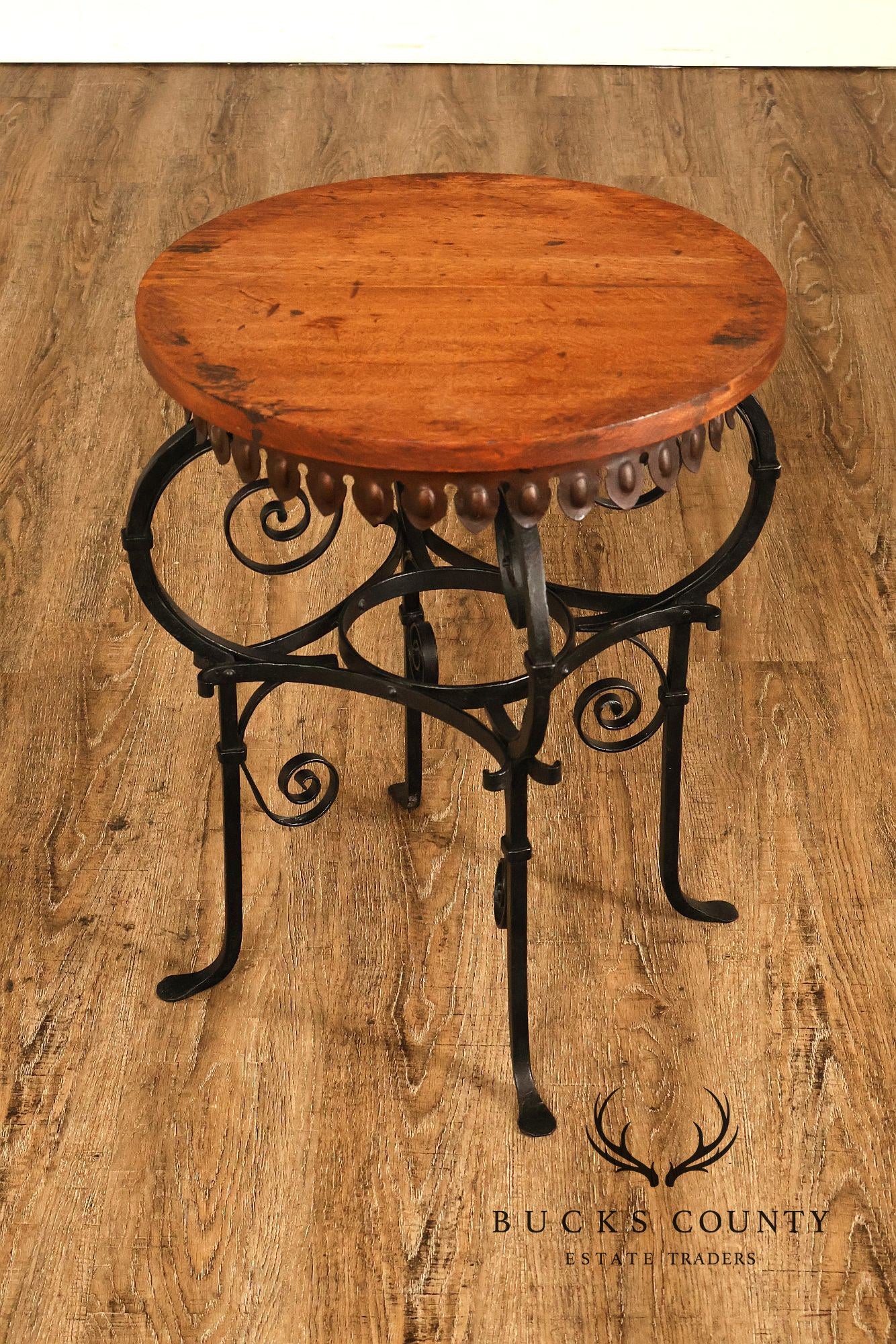 Spanish Revival Style Oak and Wrought Iron Accent Table