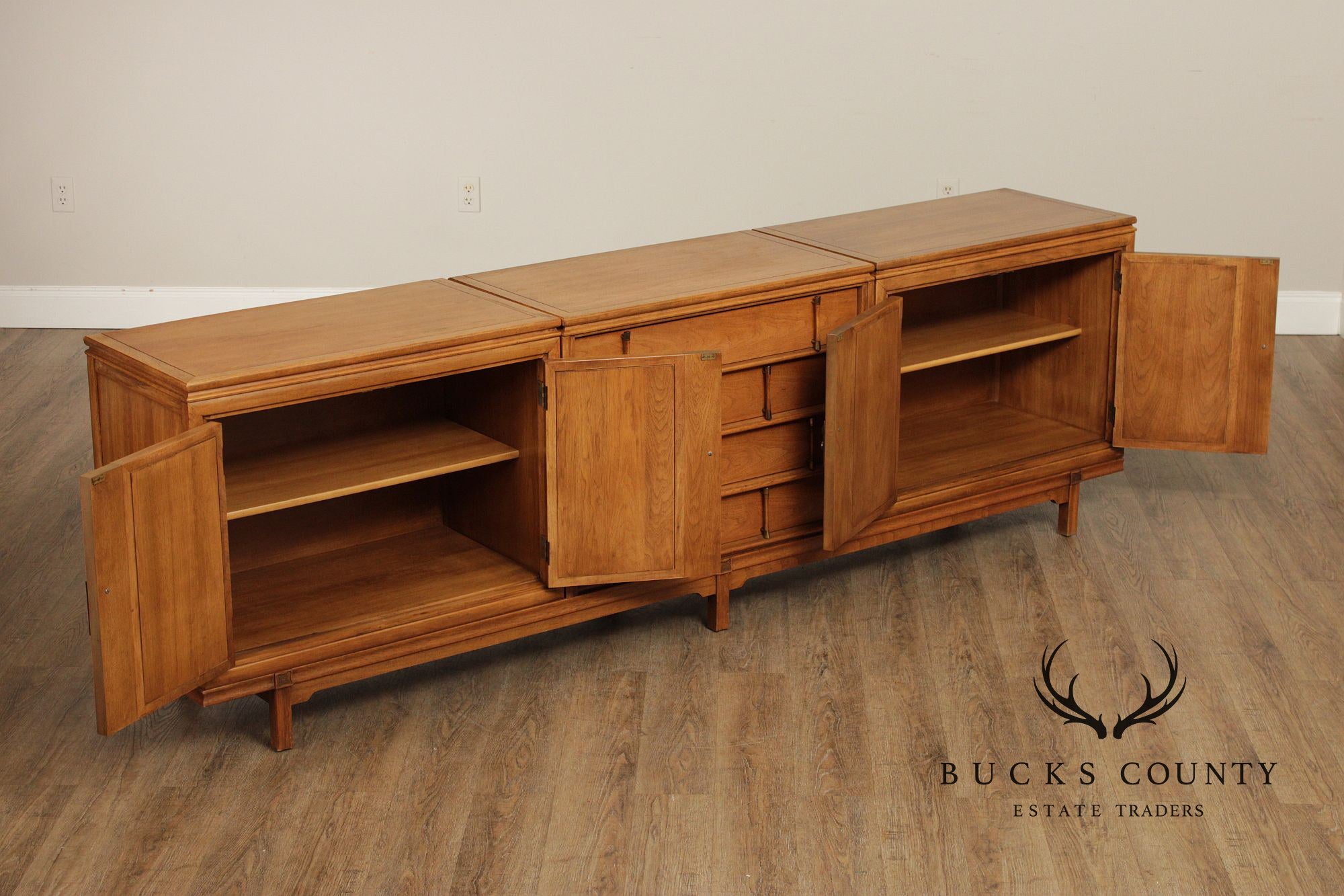 Mid Century Modern Long Sculpted Walnut Sideboard