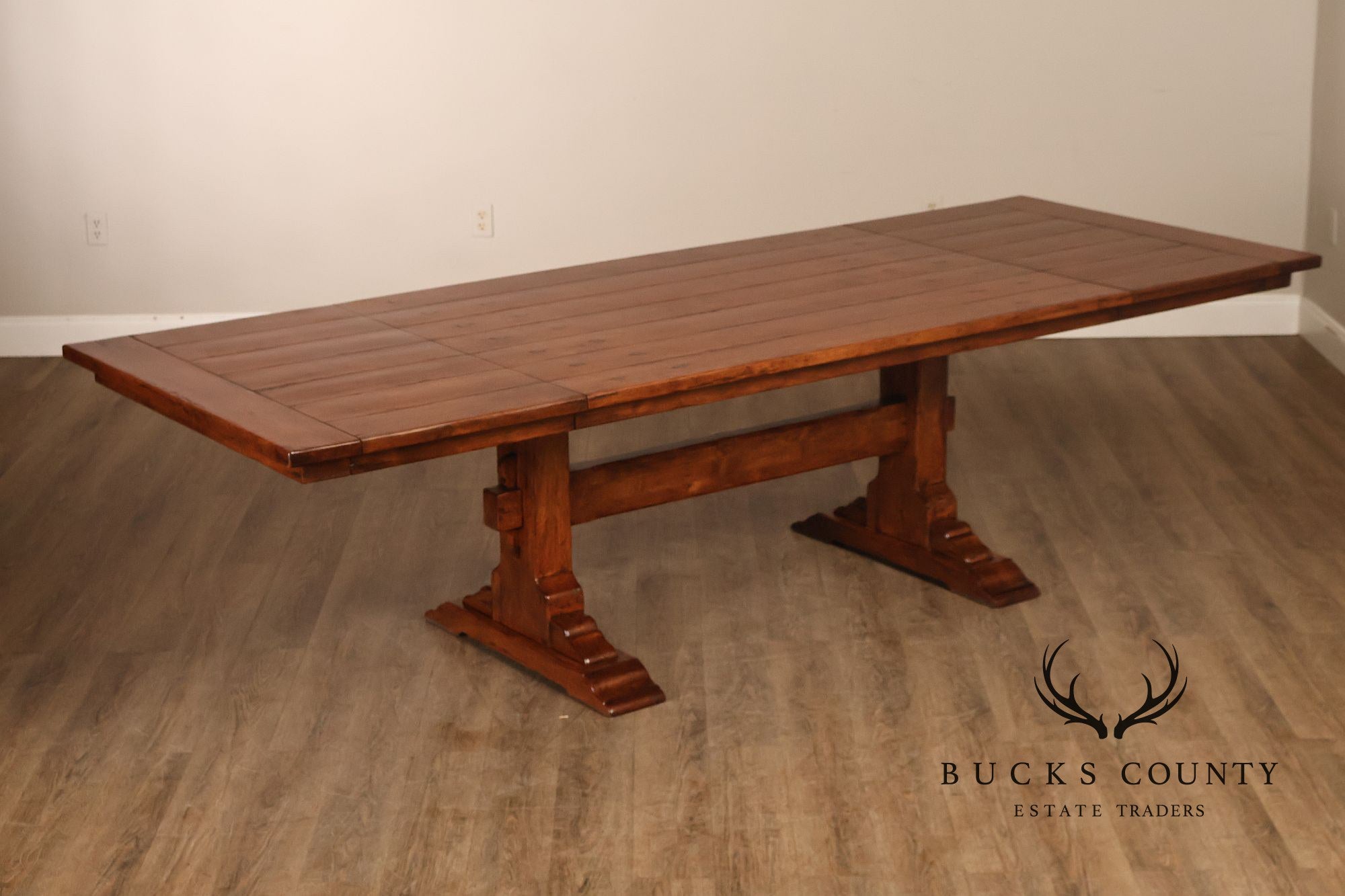 Bausman Farmhouse Trestle Dining Table With 2 Leaves