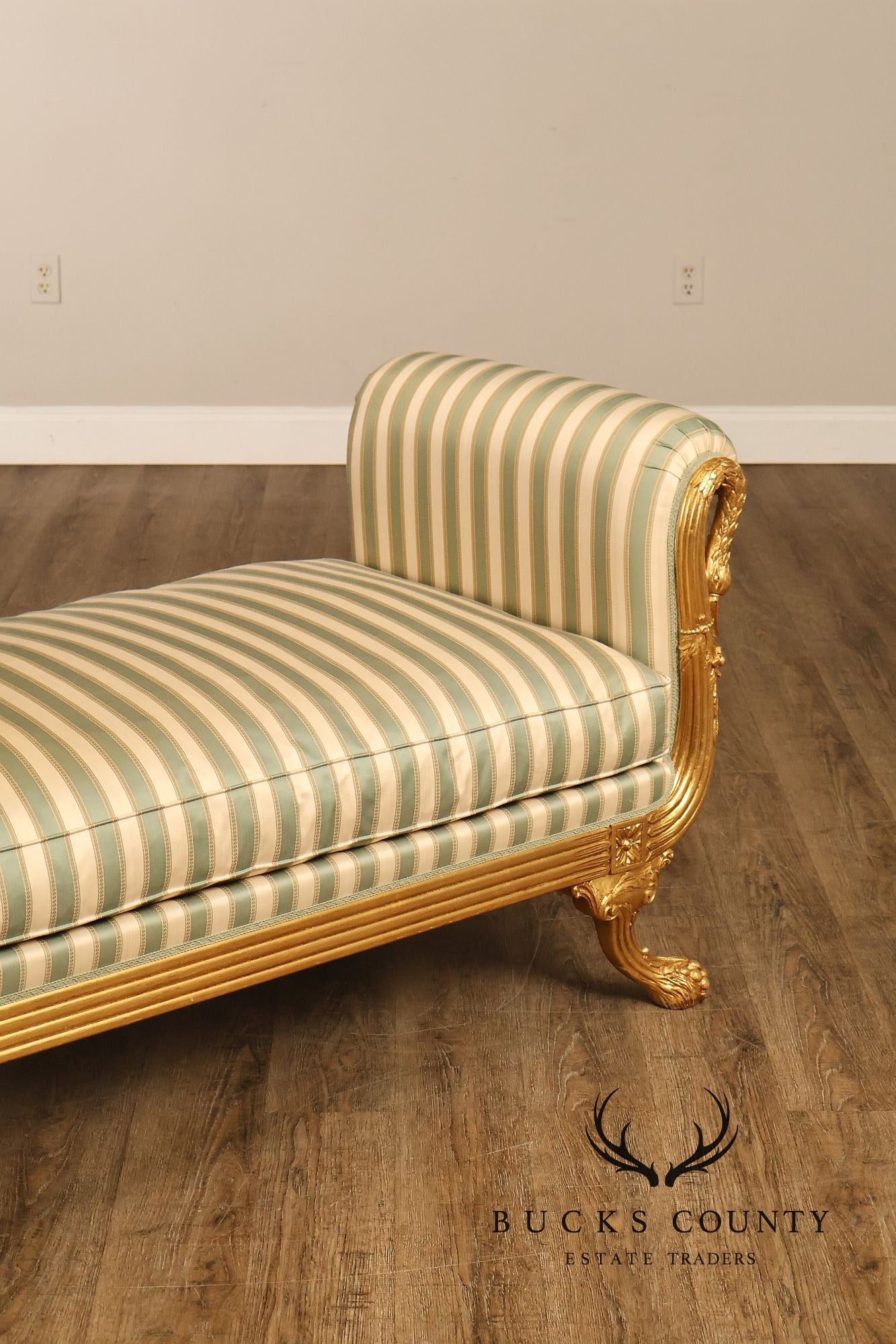 Quality Empire Style Swan Carved Giltwood Upholstered Bench