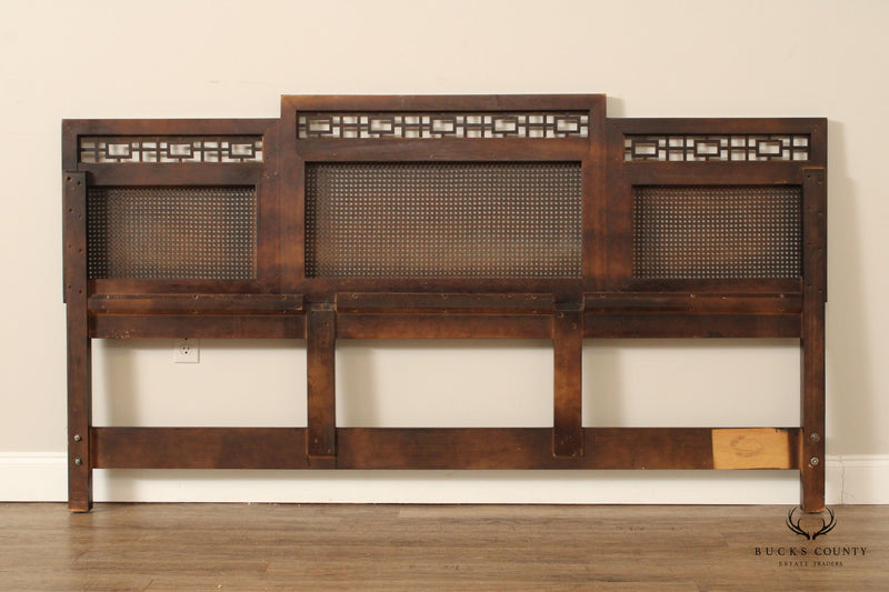 Century Asian Inspired Black Lacquered Cane Back King Size Headboard