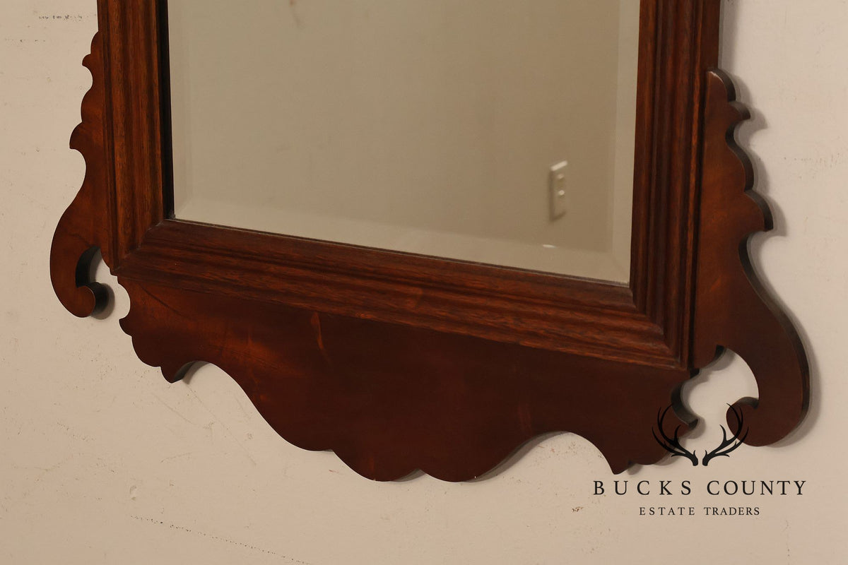 Traditional Chippendale Style Inlaid Mahogany Beveled Wall Mirror