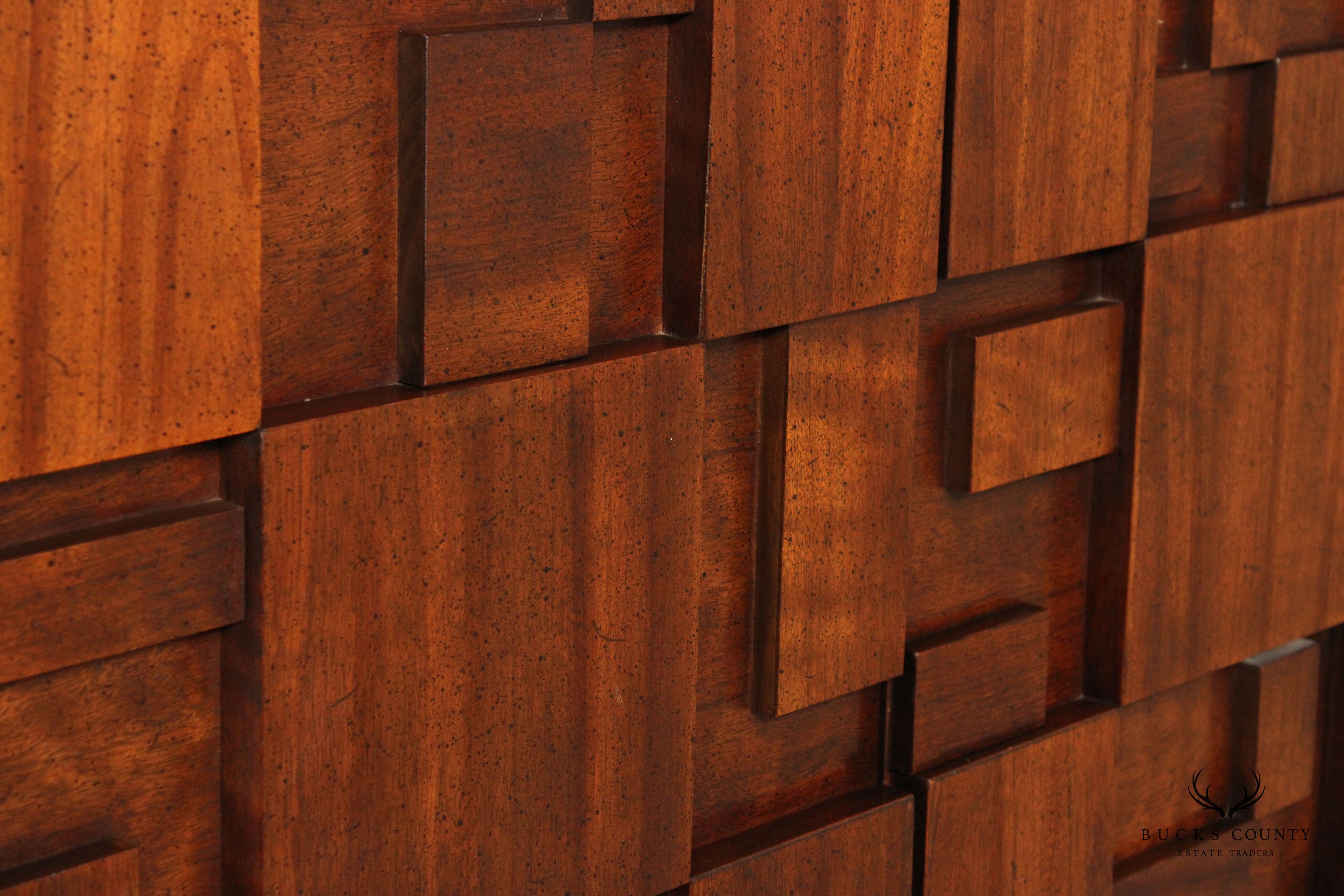 Lane 'Staccato' Mid Century ModernBrutalist Walnut Armoire