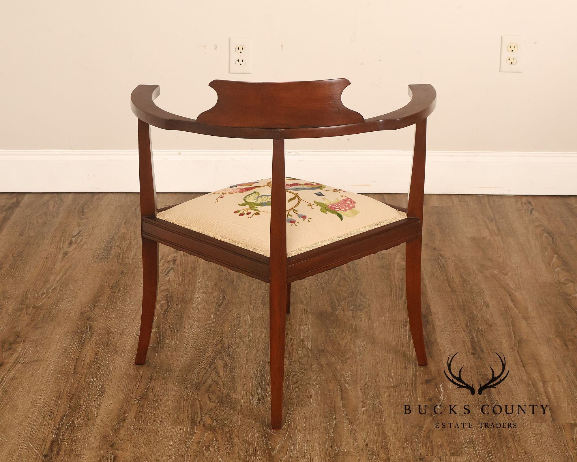 Scandinavian Carved and Embroidered Corner Chair