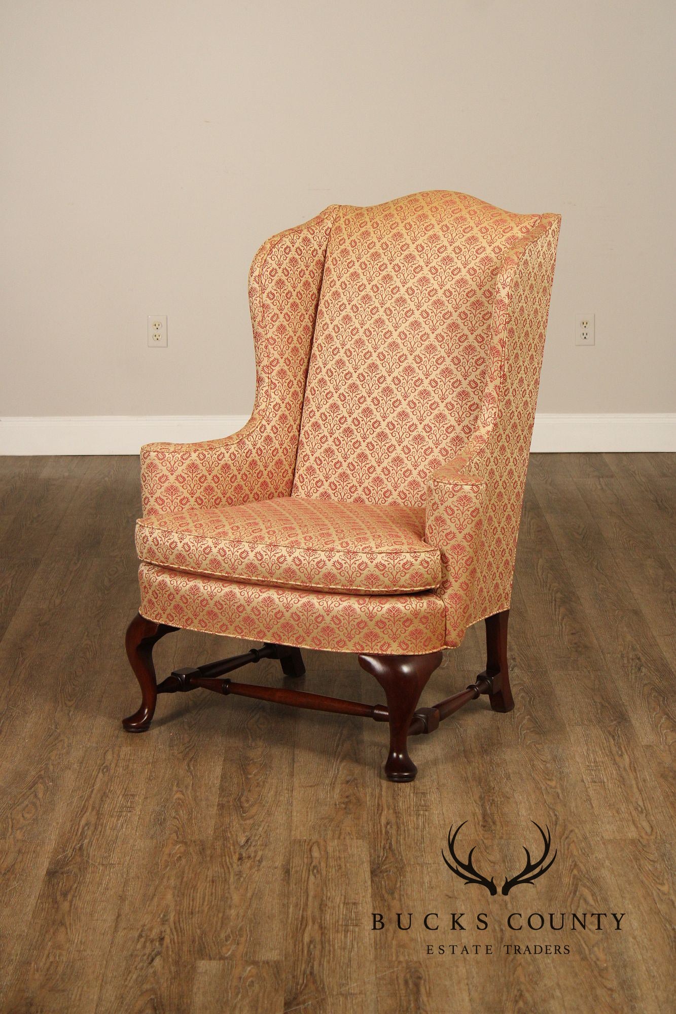 Hickory Chair Queen Anne Style Mahogany Wingback Armchair