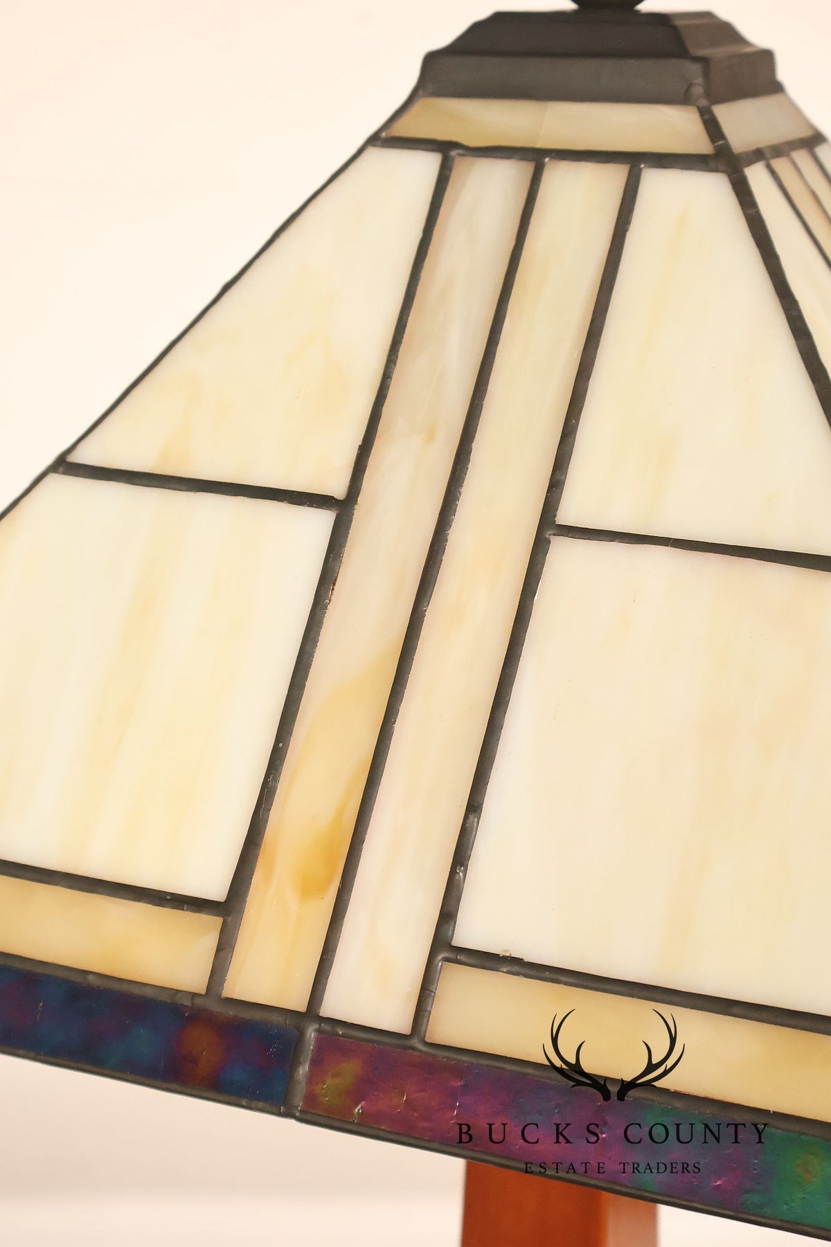Stickley Stained Glass Shade Cherry Wood Table Lamp