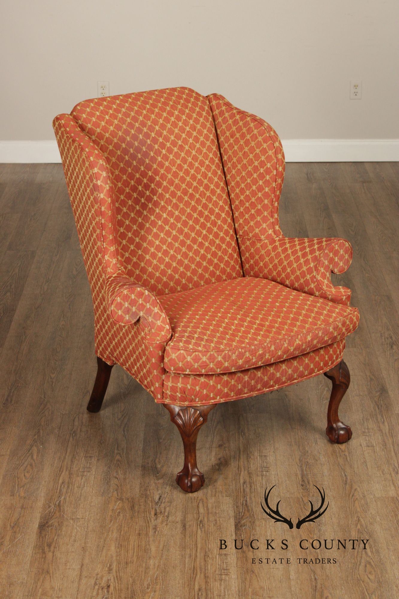 KINDEL WINTERTHUR COLLECTION CHIPPENDALE STYLE MAHOGANY WING CHAIR
