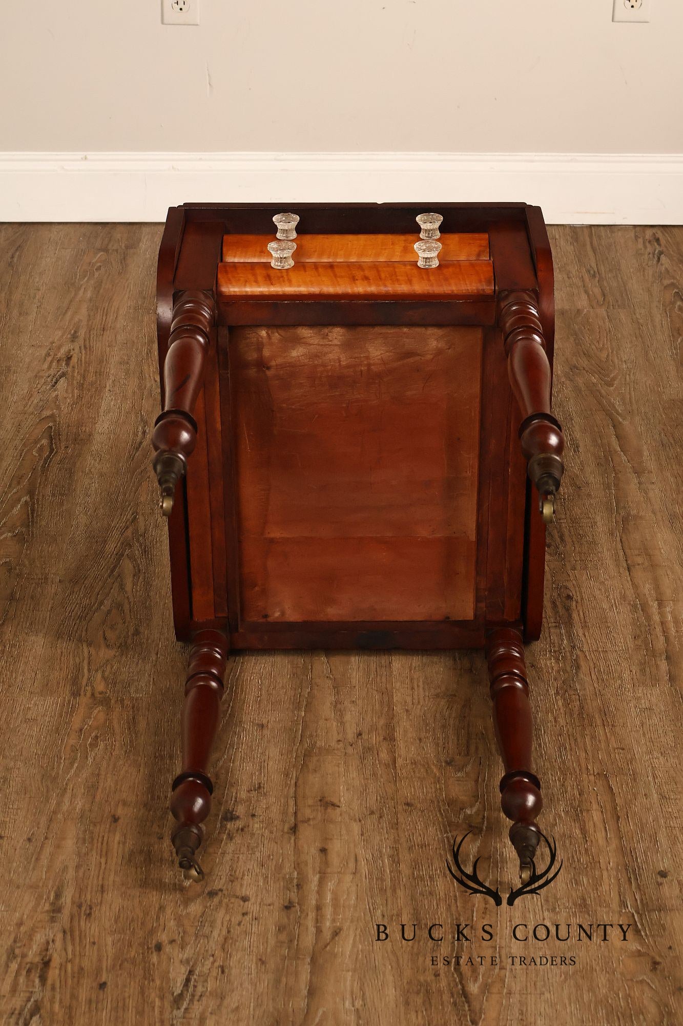 Antique American Sheraton Style Cherry And Tiger Maple Drop Leaf Work Table