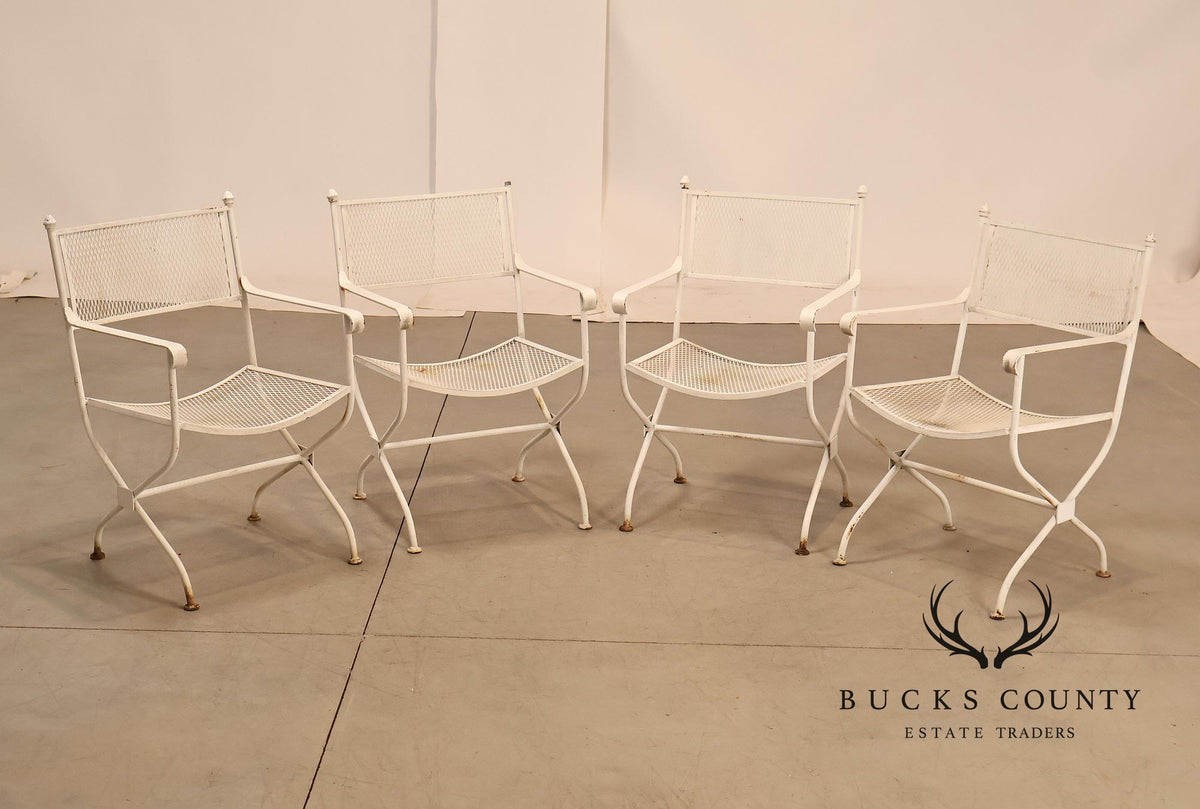 Vintage Set of Four Wrought Iron Patio Armchairs