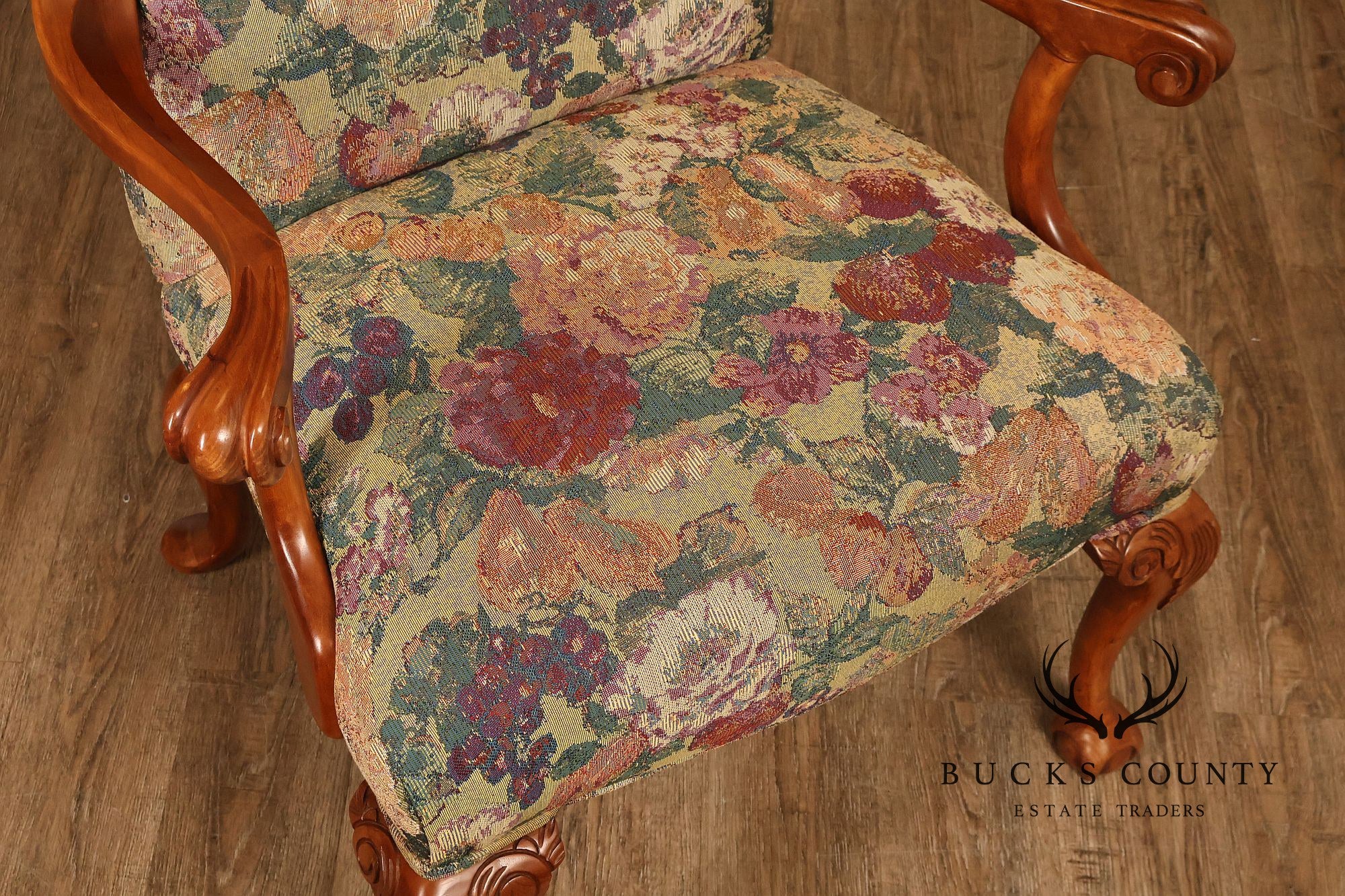 Chippendale Style Pair of Carved Frame Library Armchairs