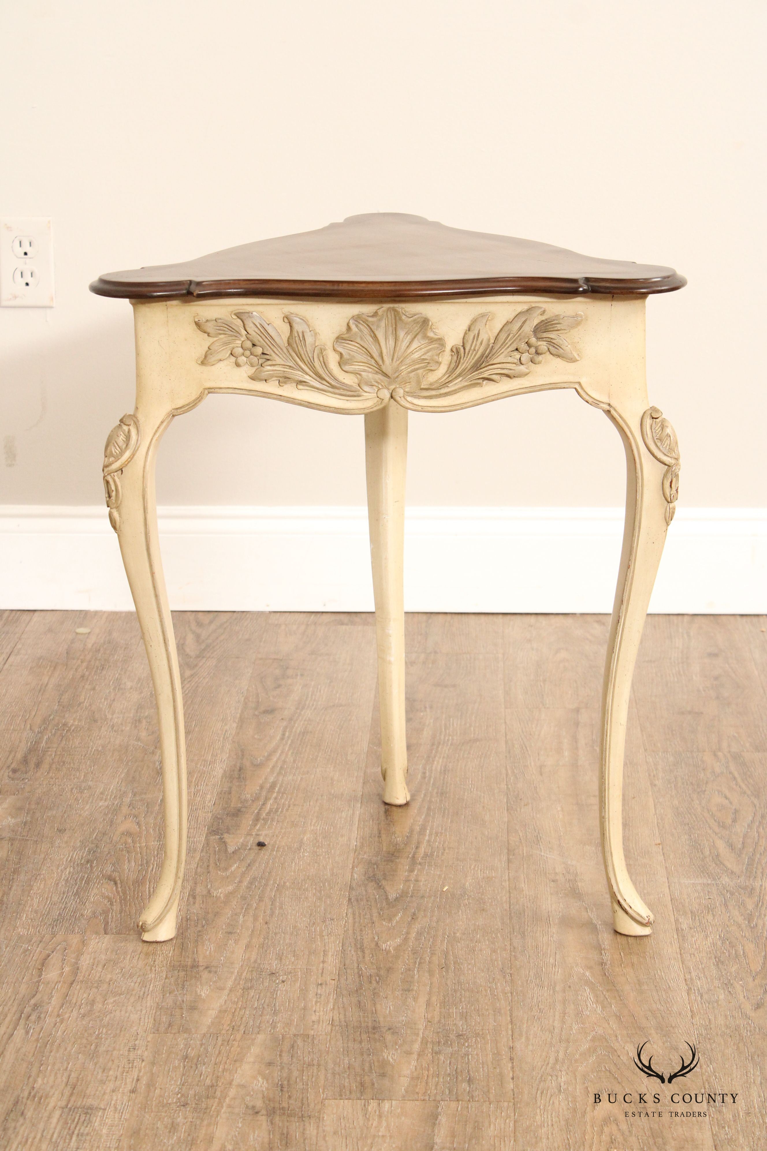 French Louis XV Style Carved and Painted Triangular Side Table