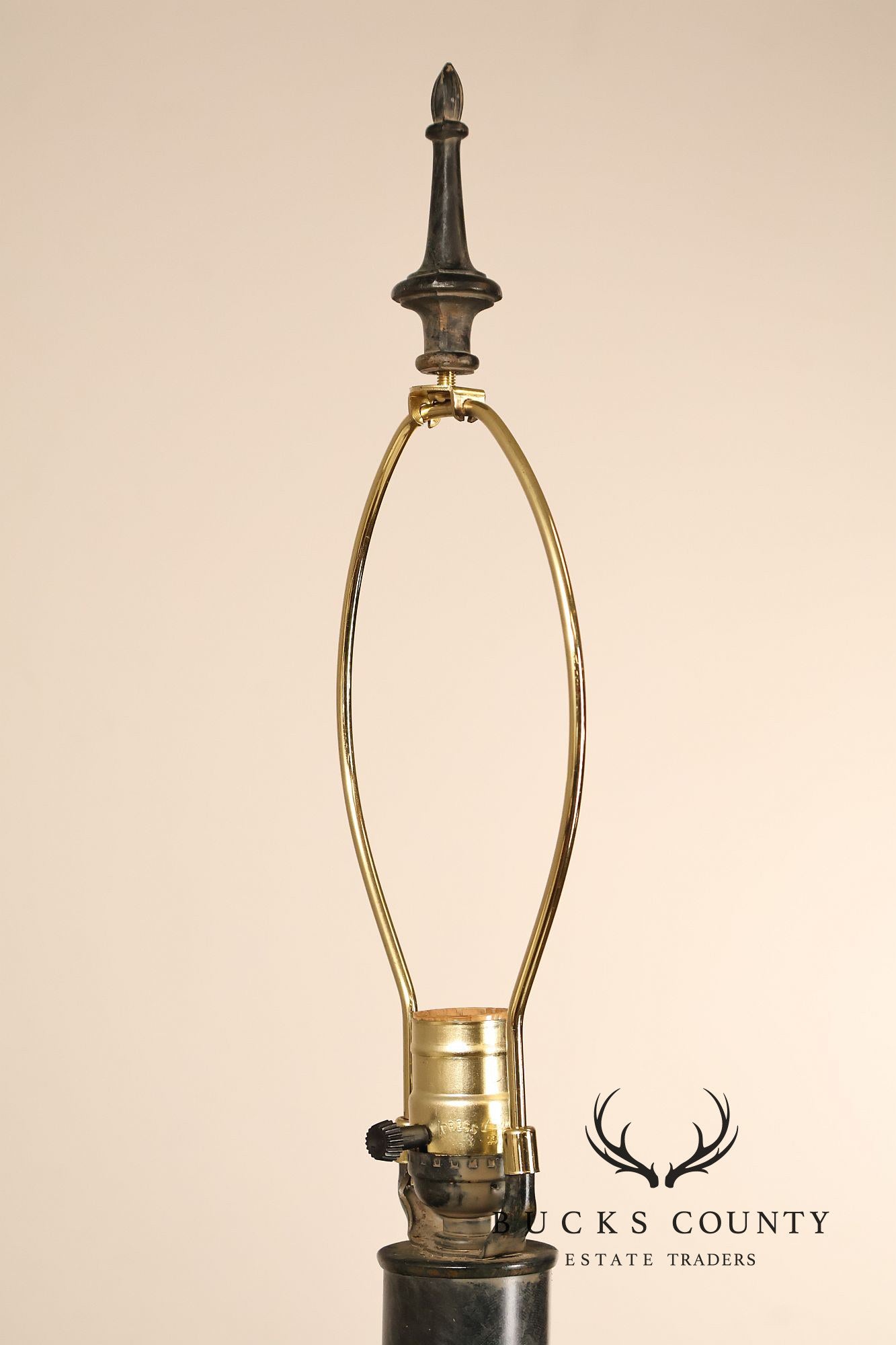 Neoclassical Style Pair Of Table Lamps With Carved Orb And Metal Base