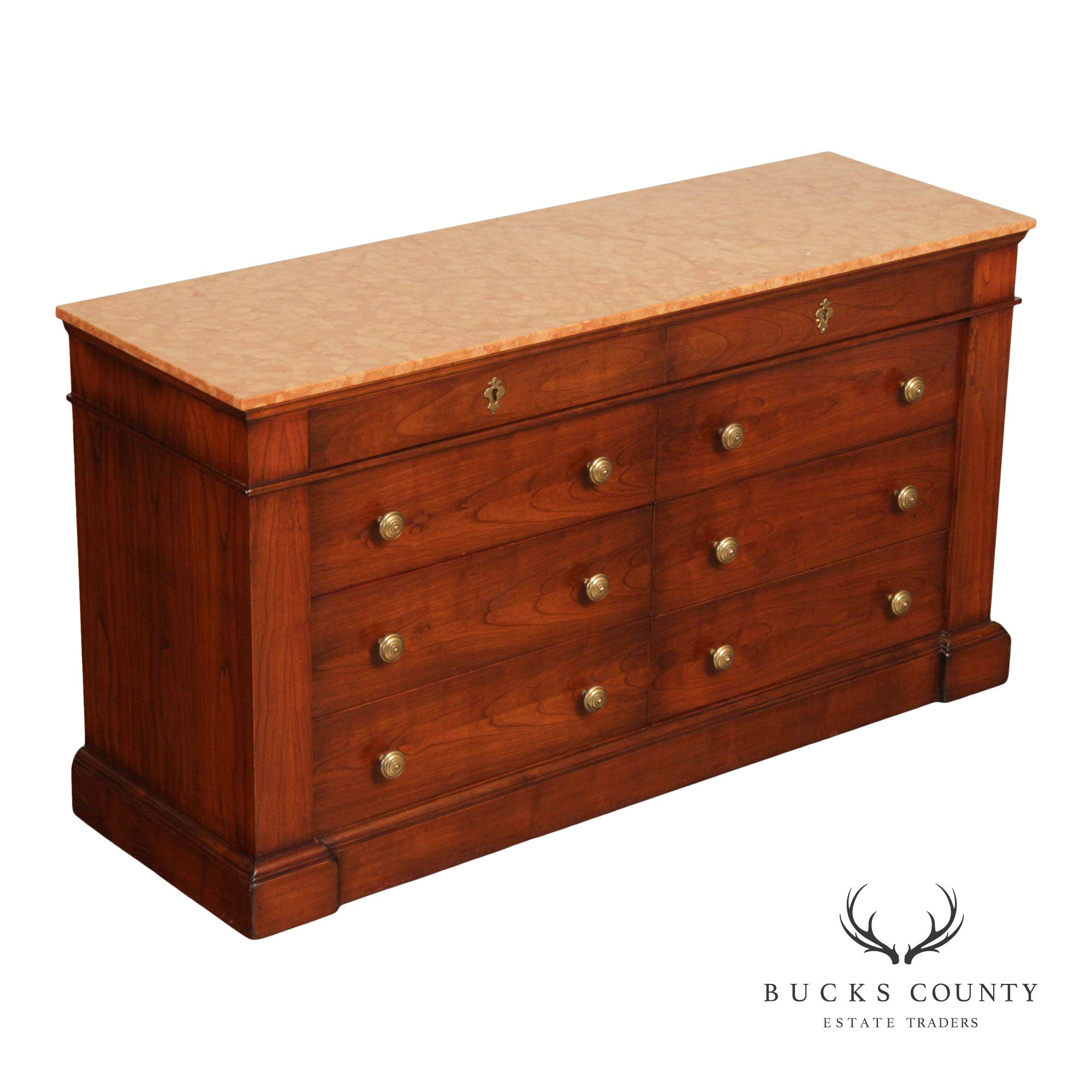 Italian Walnut Marble Top Double Dresser