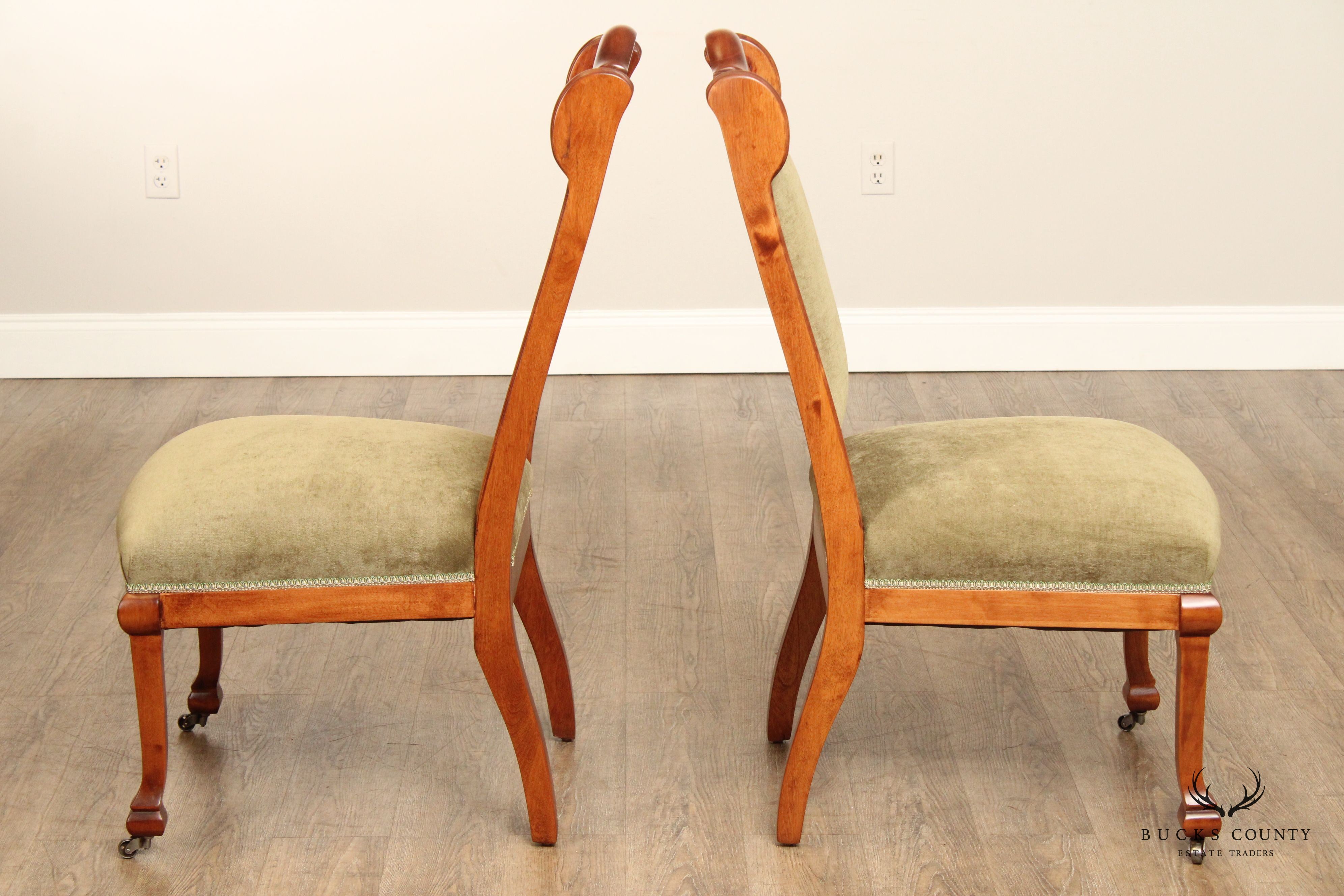 Antique Set Of Two Victorian Lion Carved Side Parlor Chairs