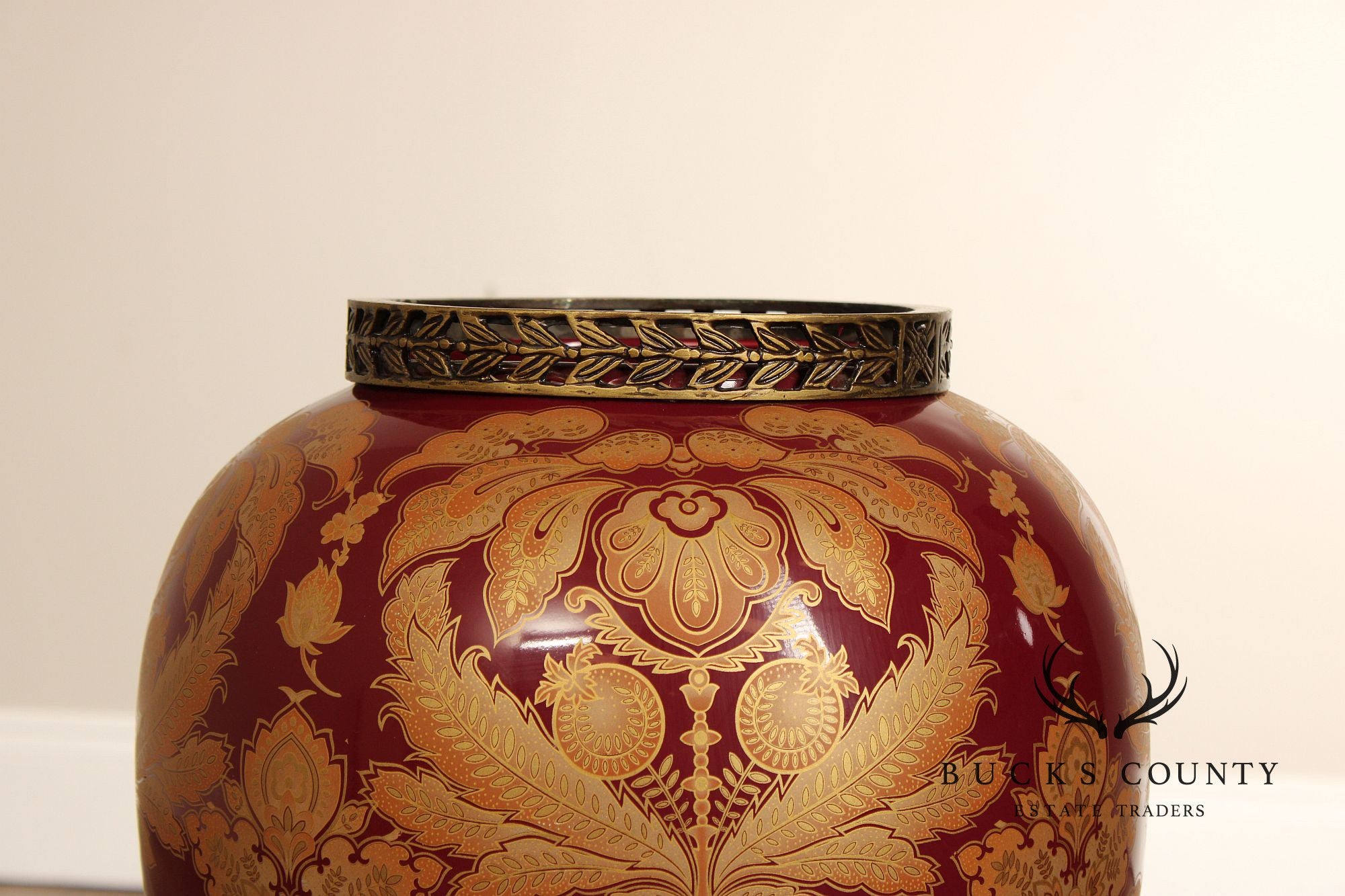 Red Versaille Porcelain And Bronze Temple Jar Vase