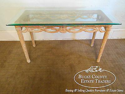 Carved Naturalistic Solid Maple Glass Top Sofa Table