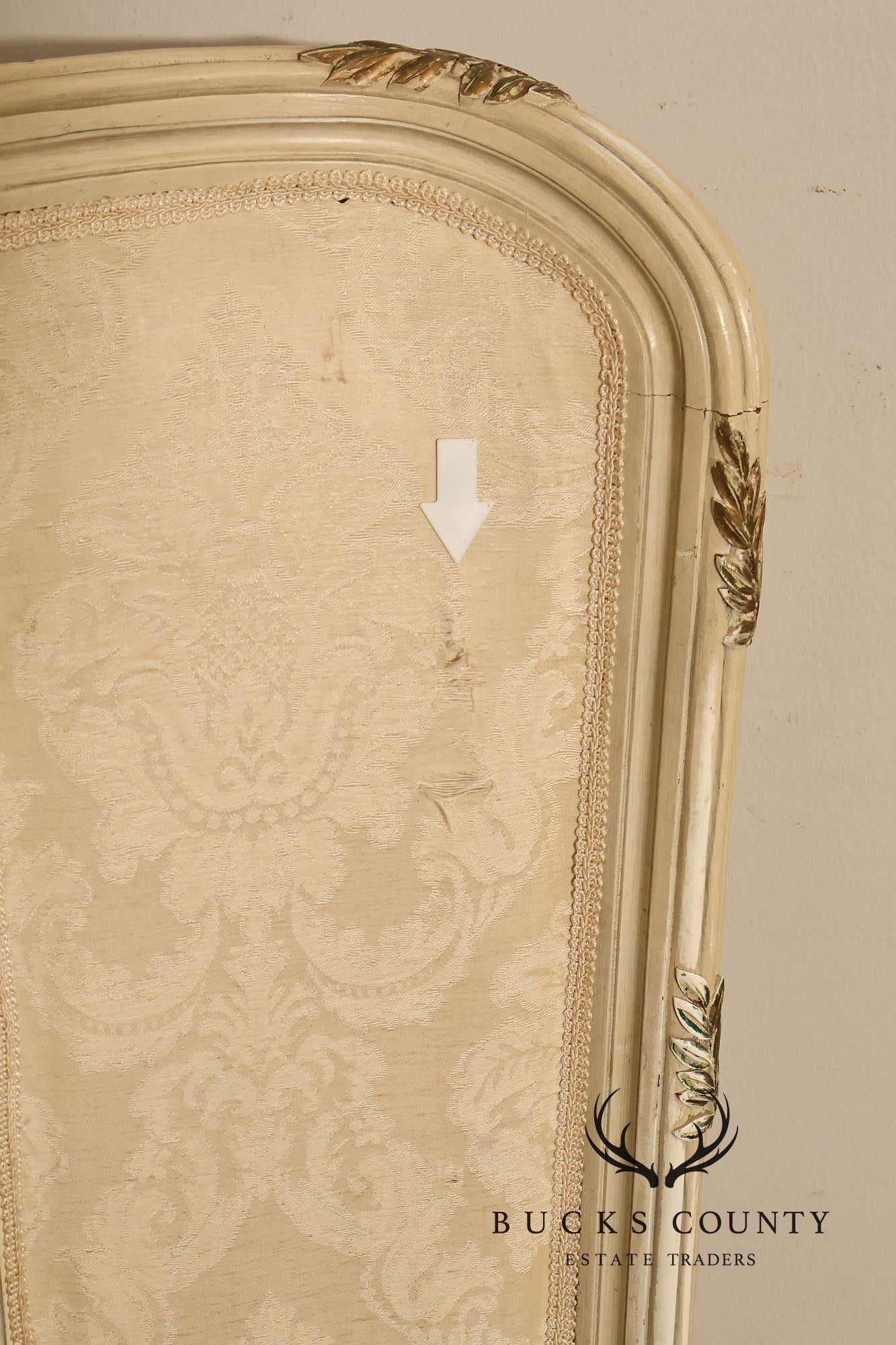 Antique French Louis XVI Style Painted & Upholstered Full Size Bed Frame