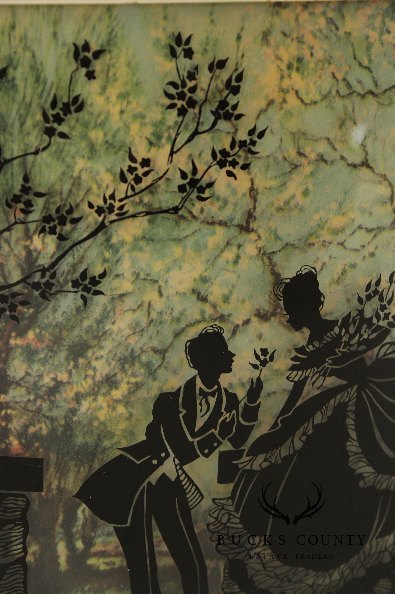 Vintage Pair of Reverse Painted Courtship Silhouettes