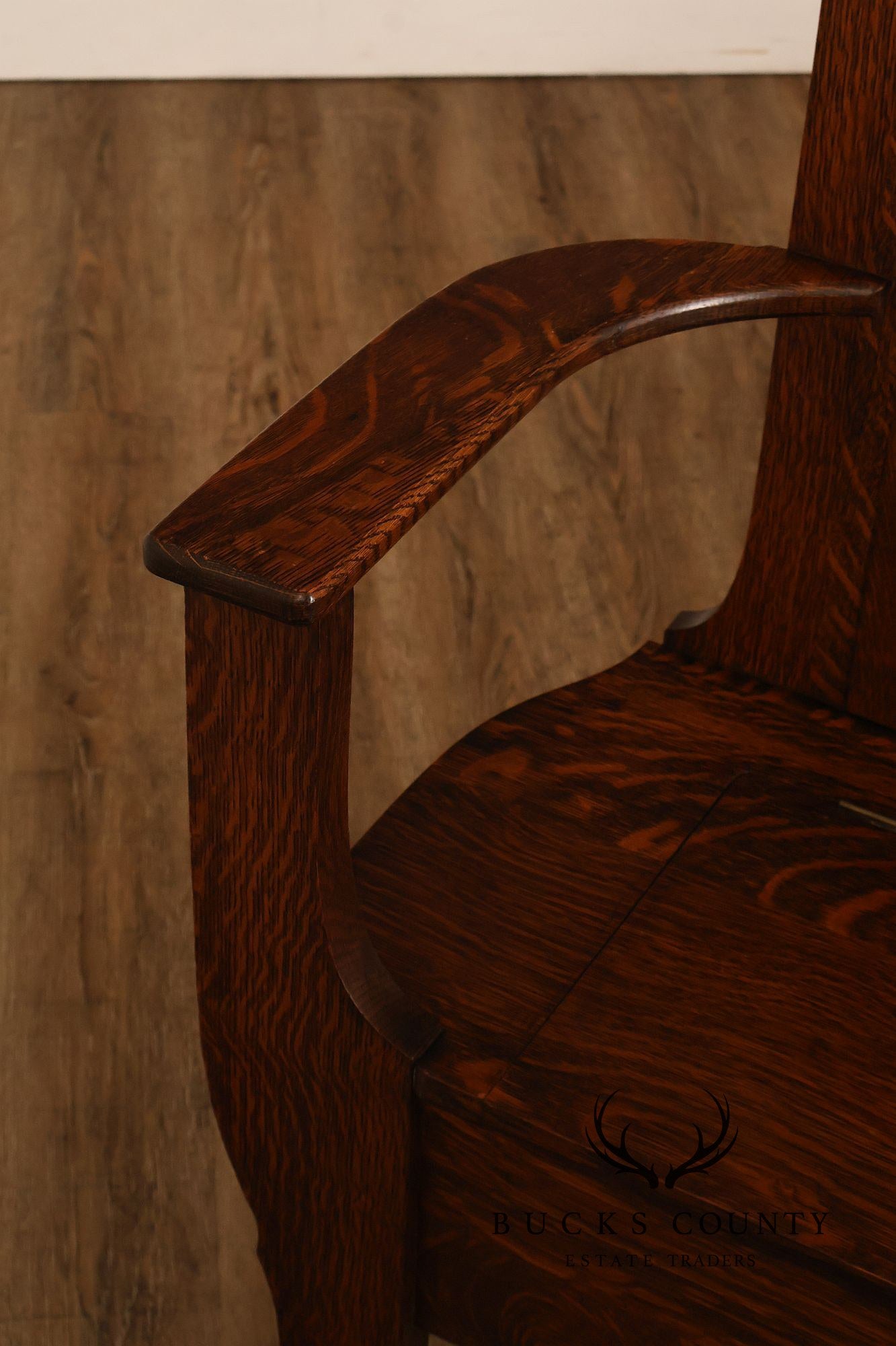 Antique Arts And Crafts Oak Mirrored Hall Seat