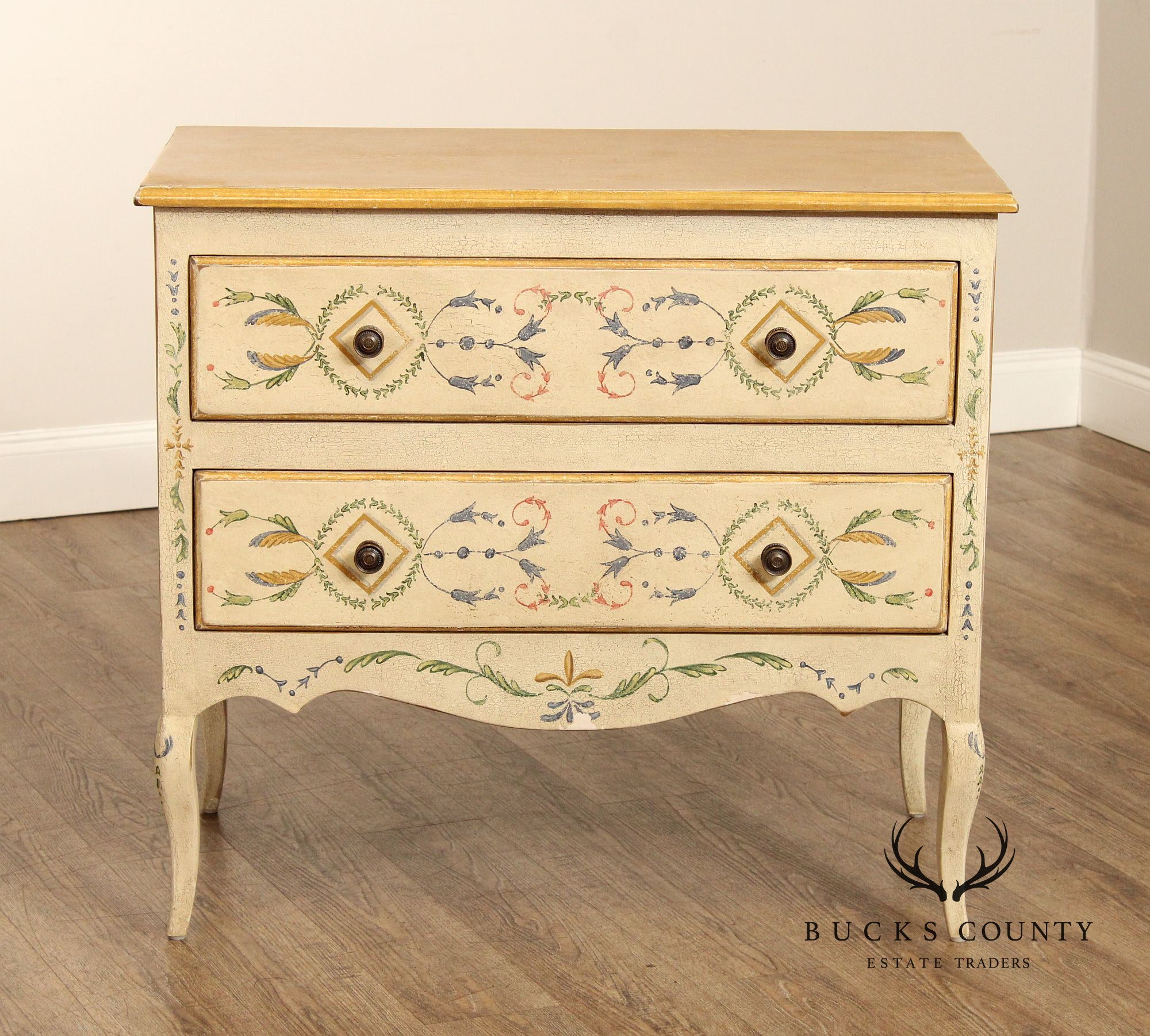 Neoclassical Style Hand Painted Vintage Commode