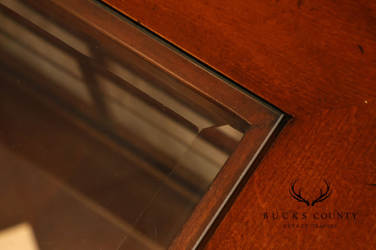 Traditional Cherry Finish Glass Display End Table