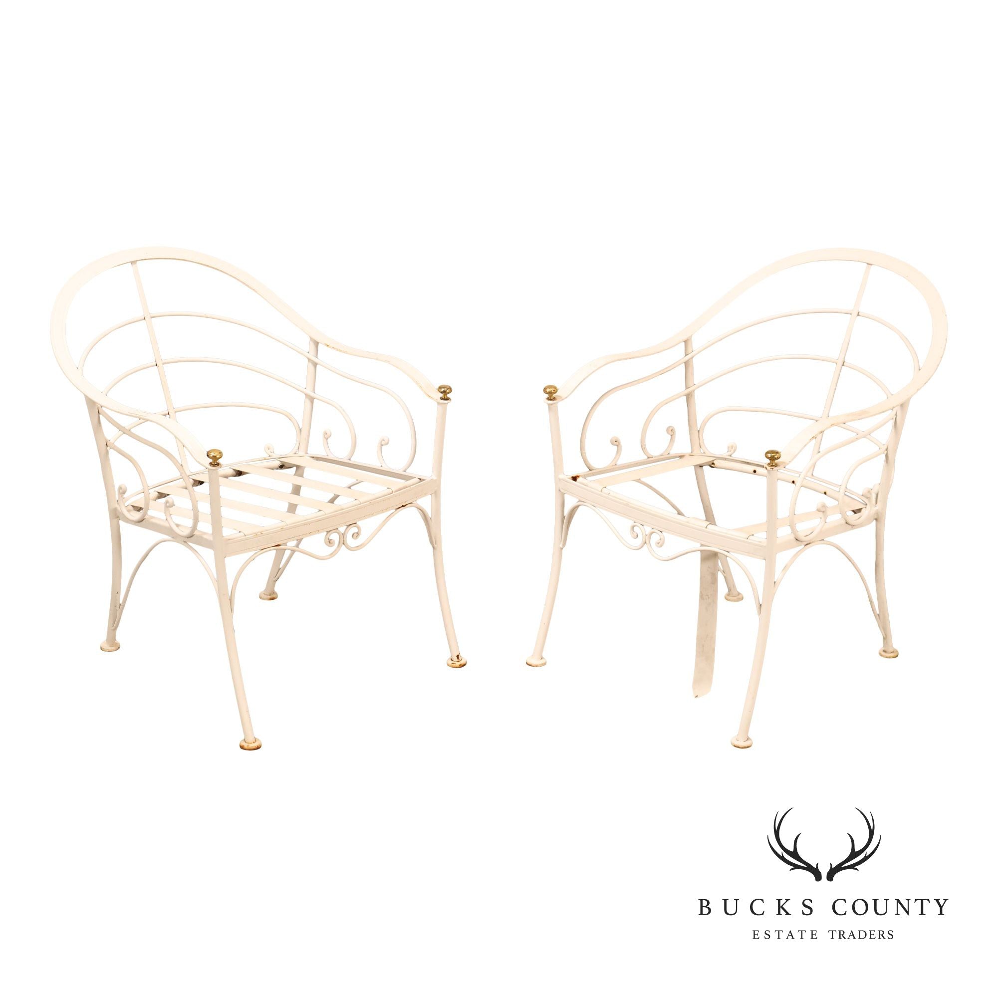 Woodard French C ountry Style Wrought Iron Pair Of Garden Lounge Chairs With Scrollwork