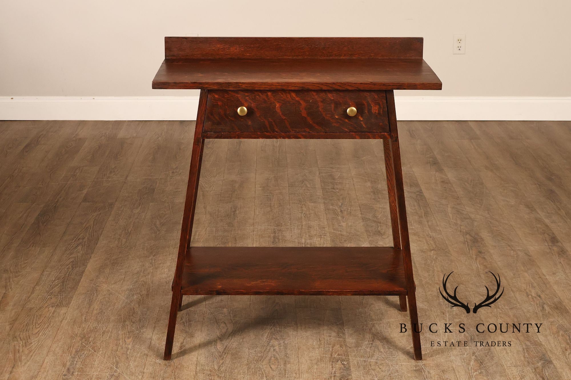 Antique Arts And Crafts Style Solid Oak Console Table With Drawer